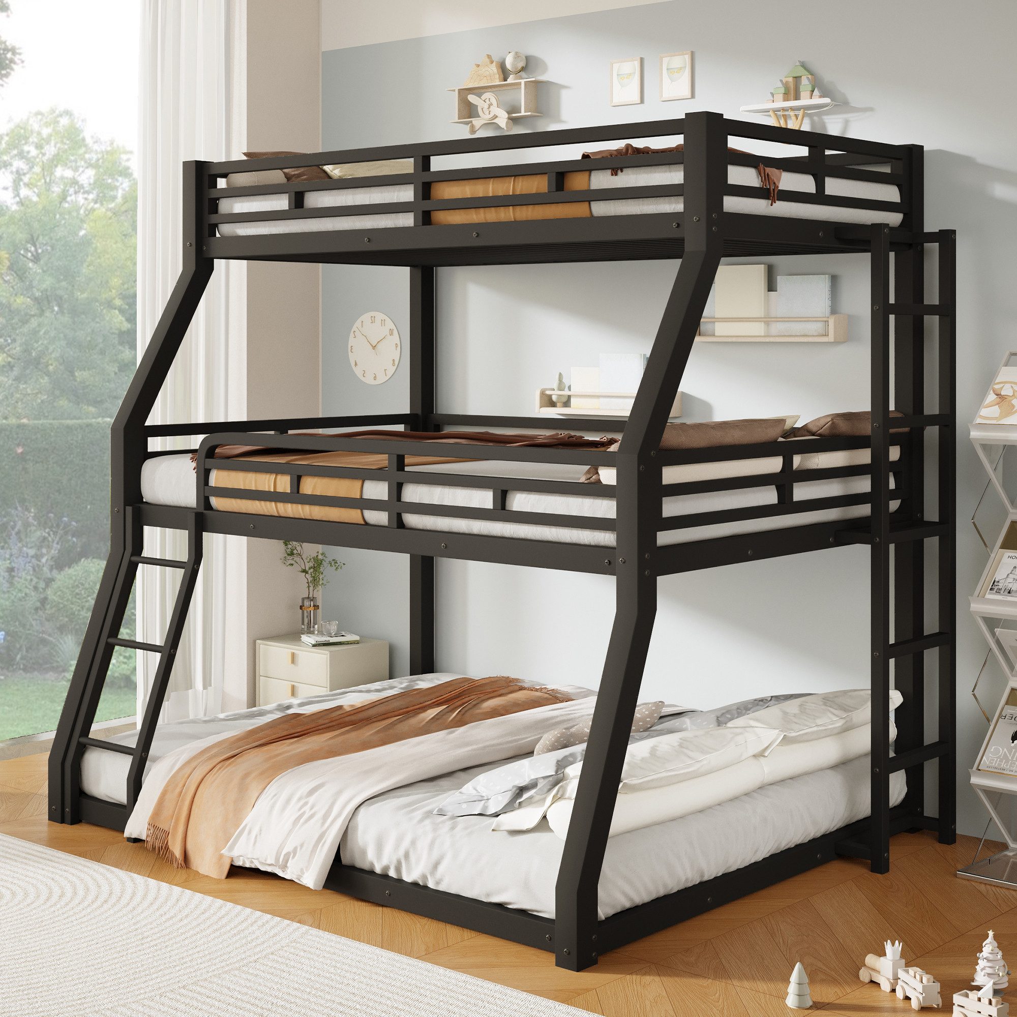 Flieks Etagenbett, Dreierbett Metallbett Kinderbett 90x200cm+120x200cm+140x200cm