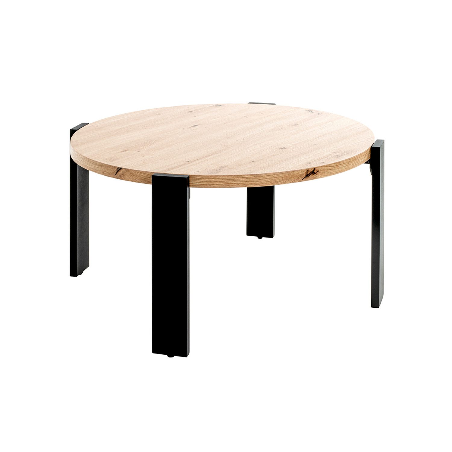 HAKU Couchtisch Tisch - eiche-schwarz - MDF, Metall - H. 42cm x Ø 75cm - Sofatisch (1xCouchtisch, Loungetisch - Sitzbeistelltisch), Sofatisch - Wohnzimmertisch - Kaffeetisch - Beistelltisch
