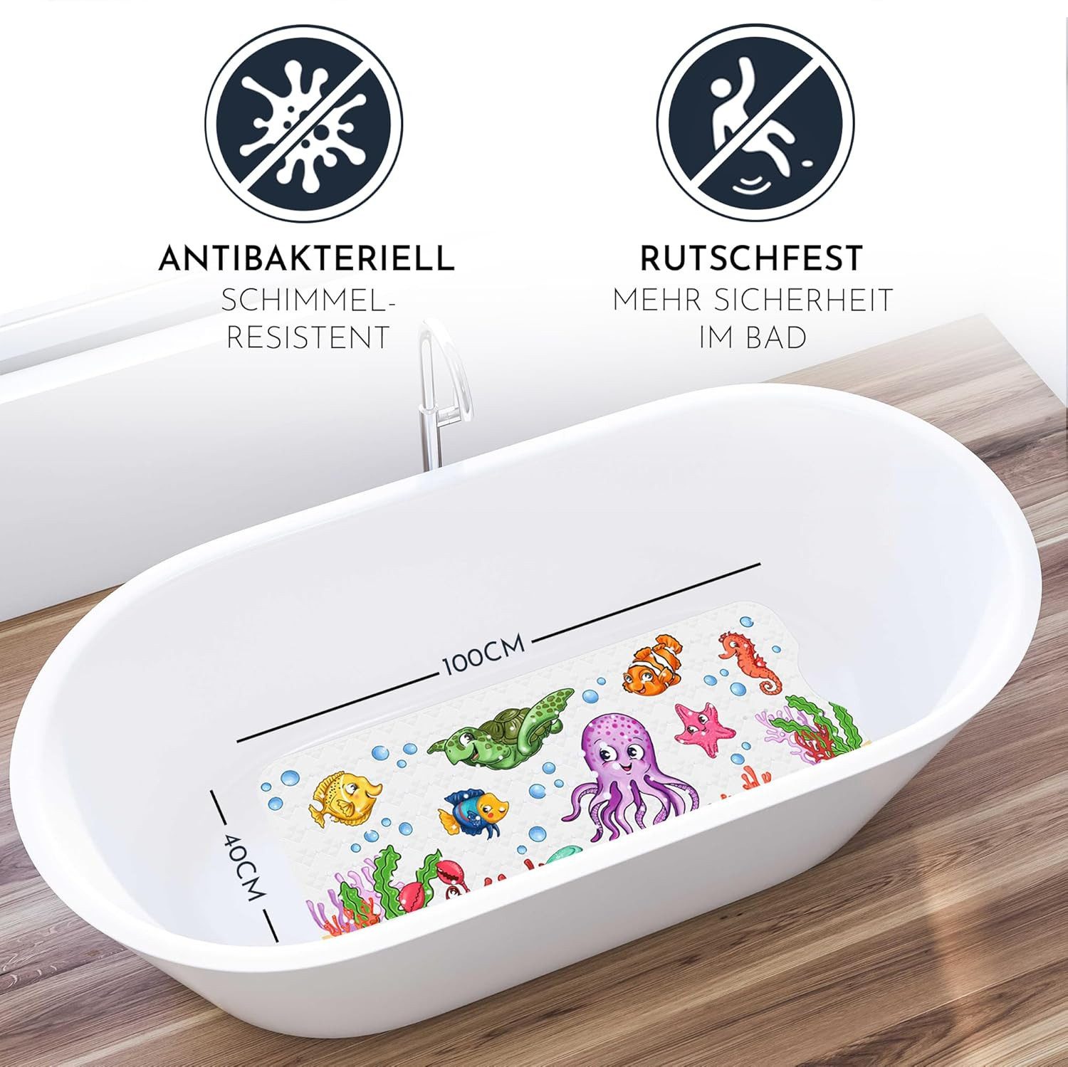 Homerella Badematte rutschfest Kinder - 100% BPA frei Inkl. 2 Haken zum Auf günstig online kaufen