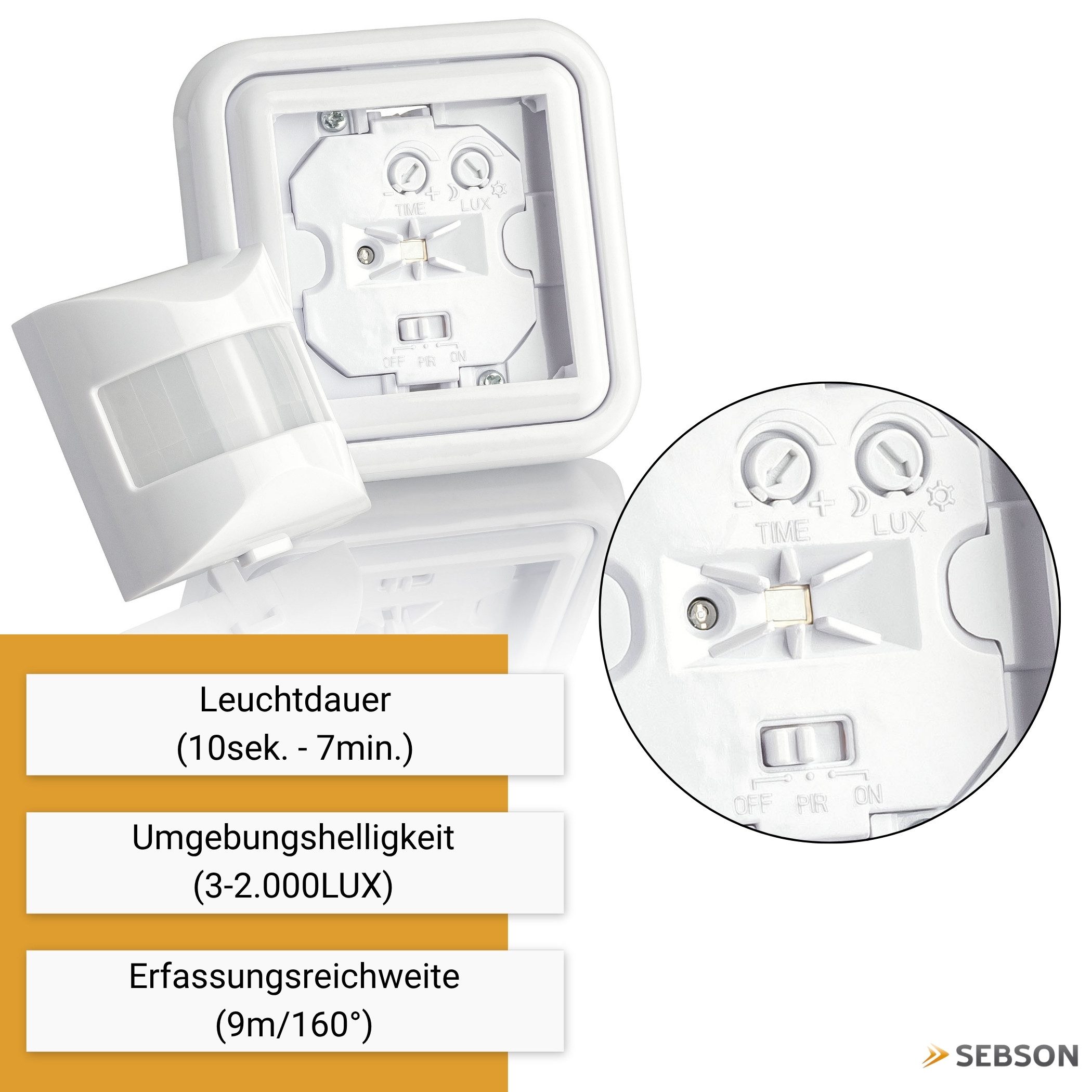 SEBSON Bewegungsmelder Bewegungsmelder Innen Unterputz, LED geeignet, Sensor programmierbar, (1-St)