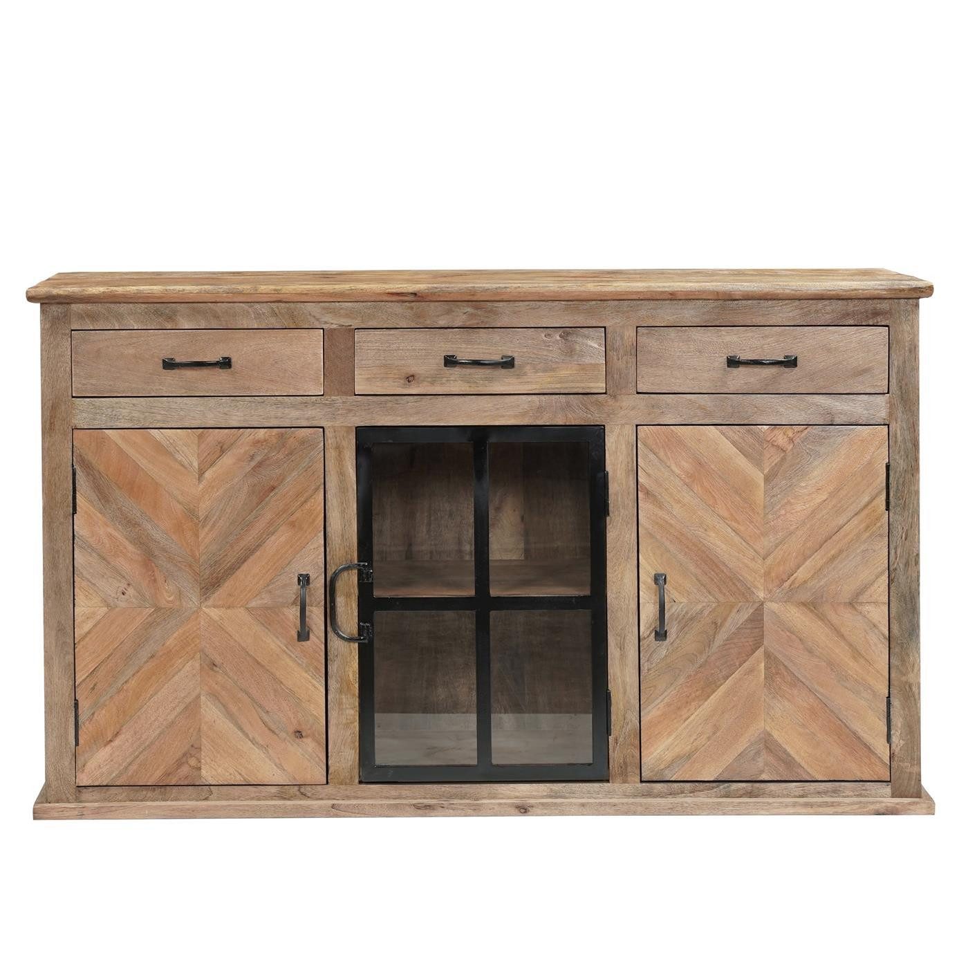 baario Sideboard Sideboard CHATEAU Vitrine, 150cm massiv rustikal Industrial Kommode