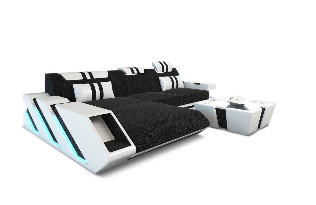 Couch Polster Ecksofa Stoffsofa wahlweise Form Bettfunktion Sofa LED, Dreams mit Stoff L Schlafsofa, H3 als Apollonia mit Sofa, Hellgrau-Schwarz Designersofa