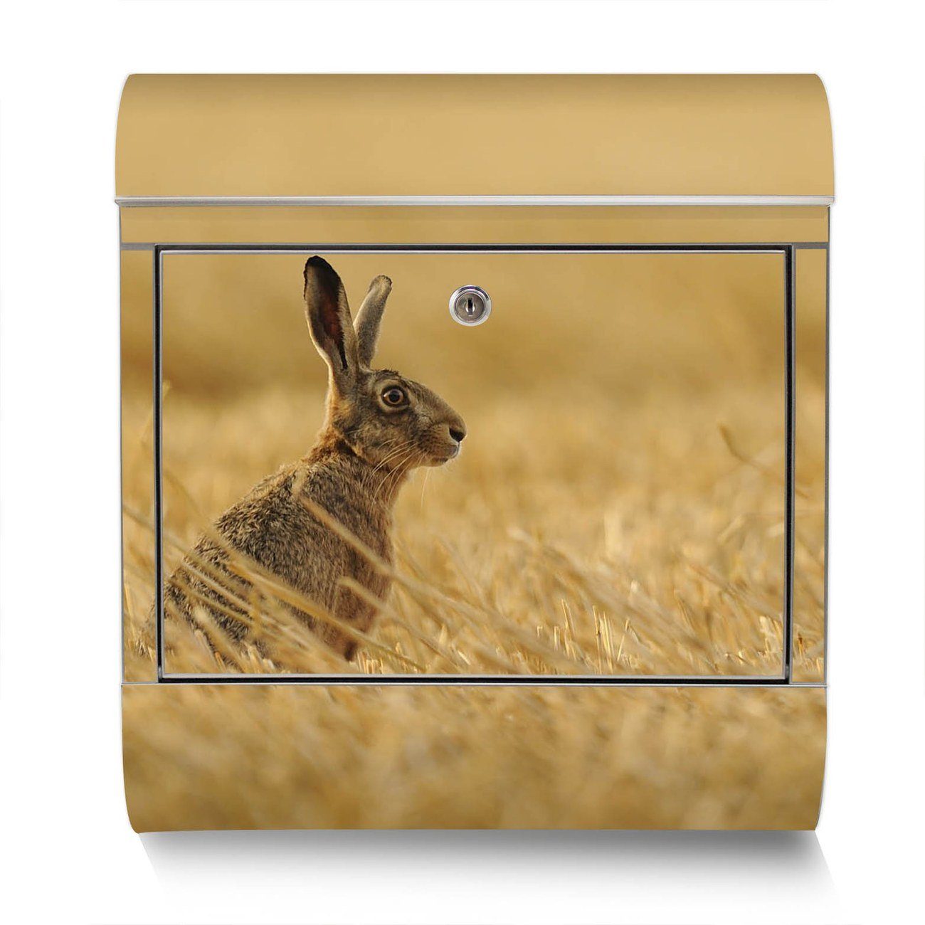 banjado Wandbriefkasten Edelstahl Hase (Wandbriefkasten 38 x Zeitungsfach), 42,5 groß, x12cm mit