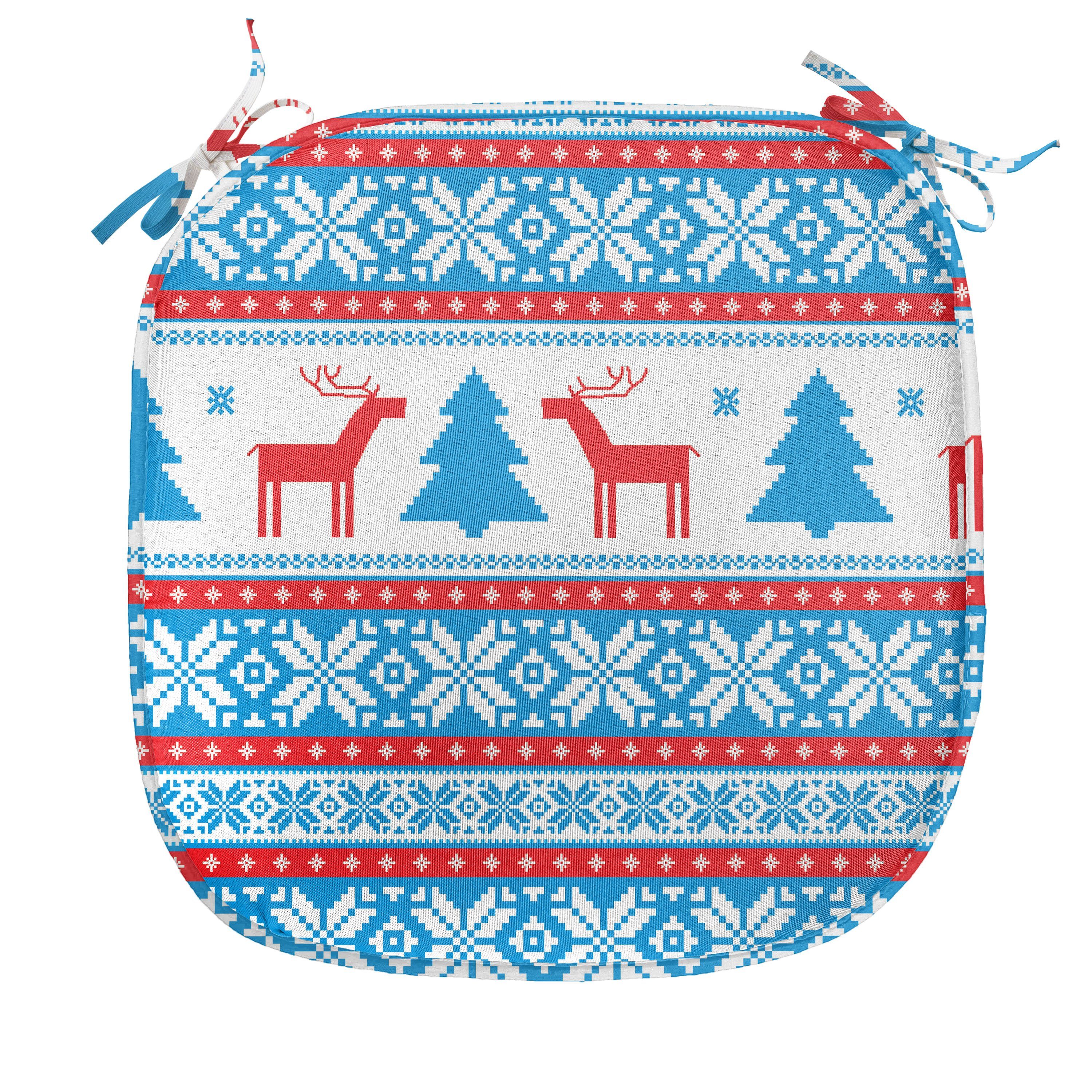 Abakuhaus Stuhlkissen Dekoratives wasserfestes Kissen mit Riemen für Küchensitze, Weihnachten Folk Knit Art-Kunst