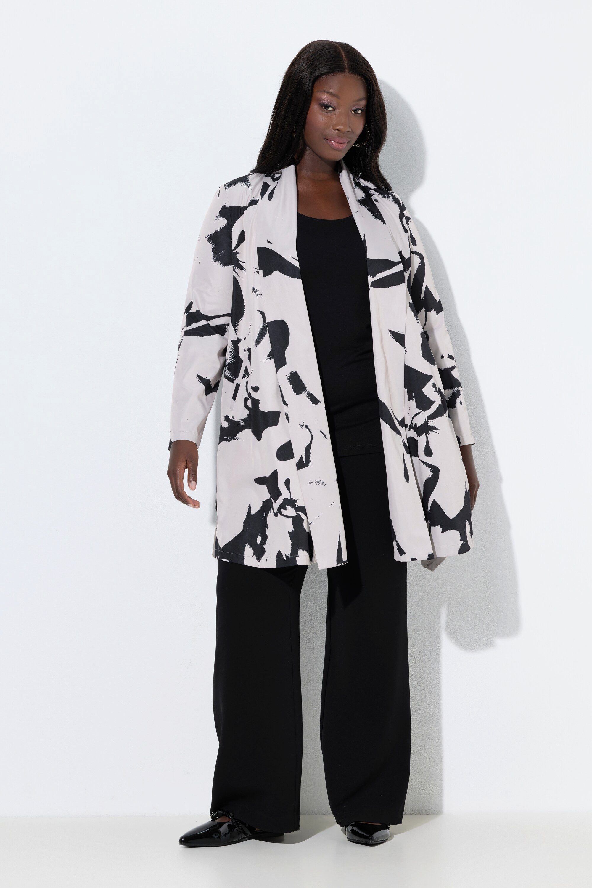 Ulla Popken Sommerjacke Longjacke Schalkragen offene Form asymmetrisch