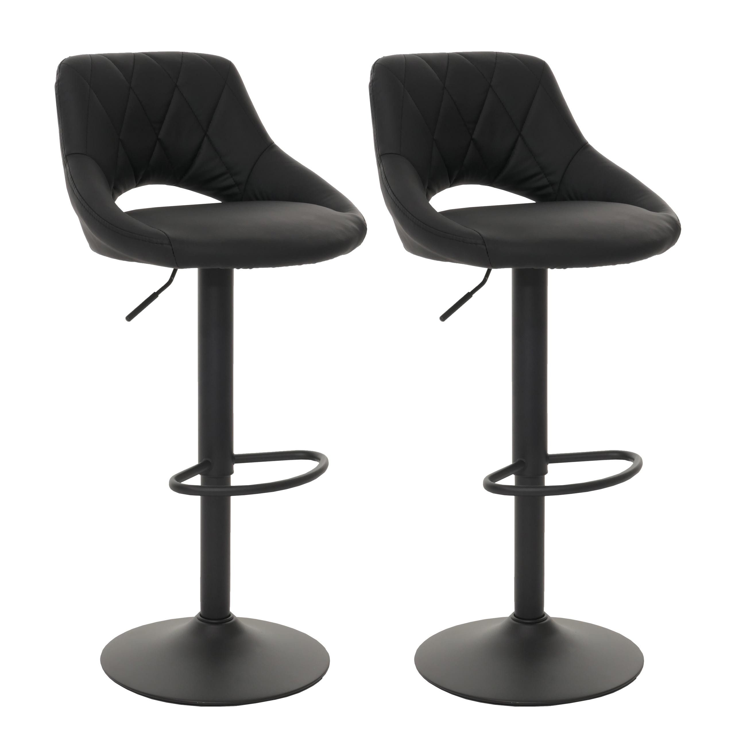 Barhocker 2x Barhocker mit Lehne Sitzhöhe 60-82cm drehbar Kunstleder Schwarz