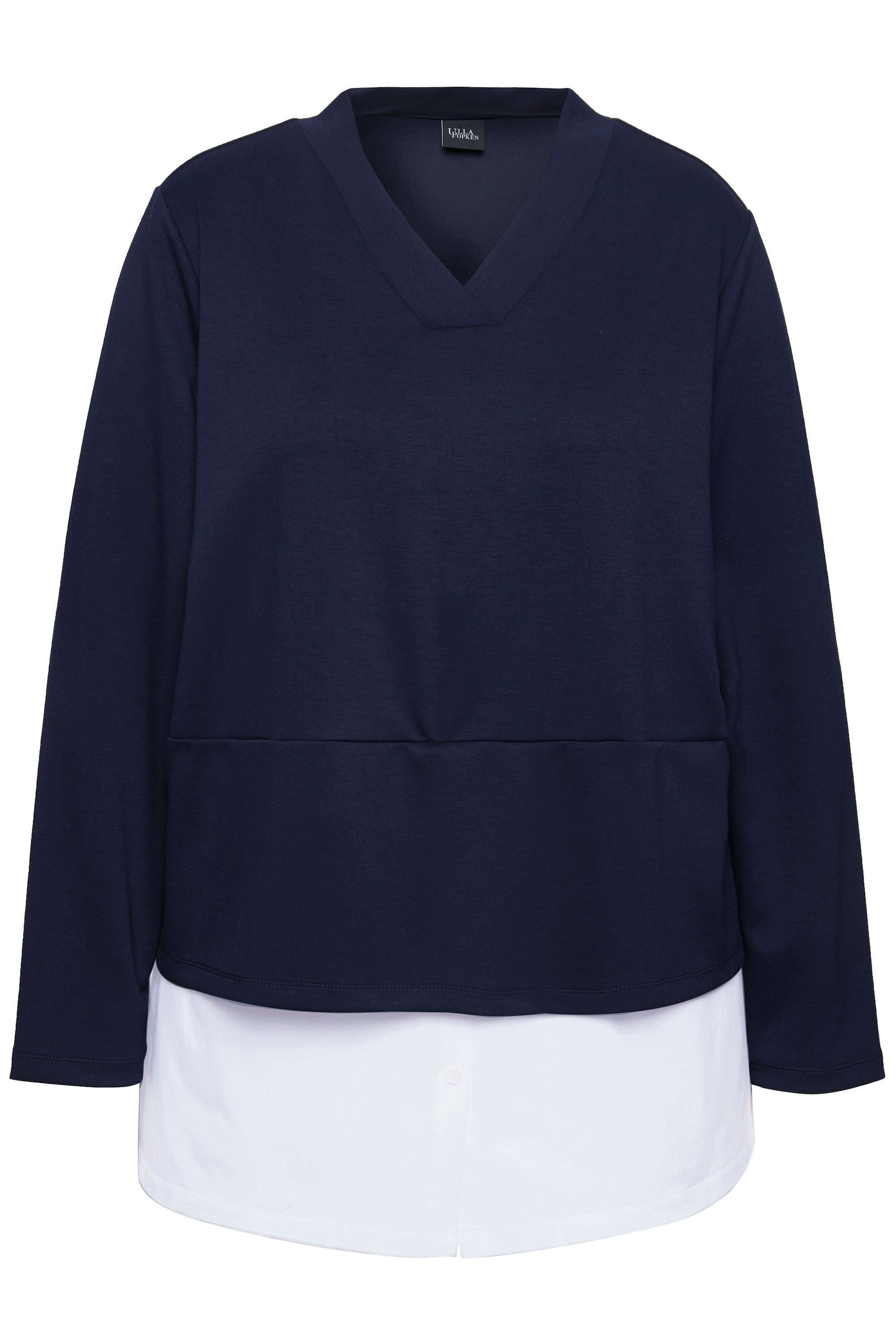 Sweatshirt Sweatshirt Bluseneinsatz V-Ausschnitt Langarm