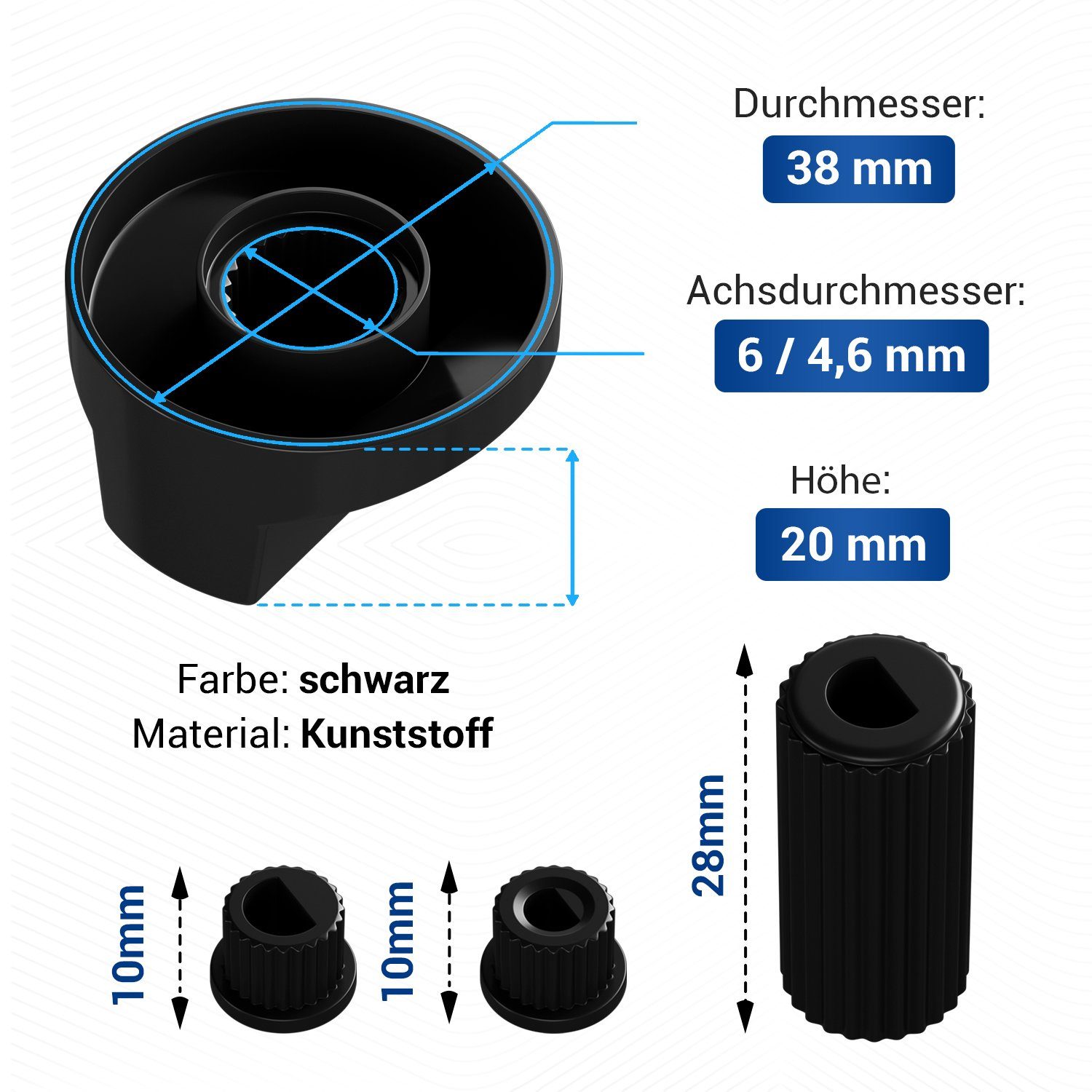 VIOKS Kochfeld-Adapter Knebelset universal, 38mmØ schwarz 16-teilig für Kochfeld alle Marken