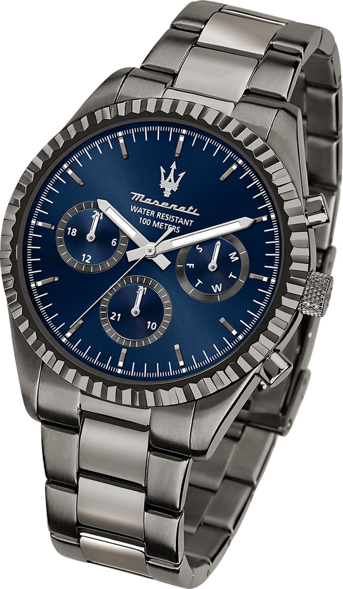 MASERATI Multifunktionsuhr Maserati Herrenuhr Multifunktion, (Multifunktionsuhr), Herrenuhr rund, groß (ca. 51,5x43mm) Edelstahlarmband, Made-In Italy