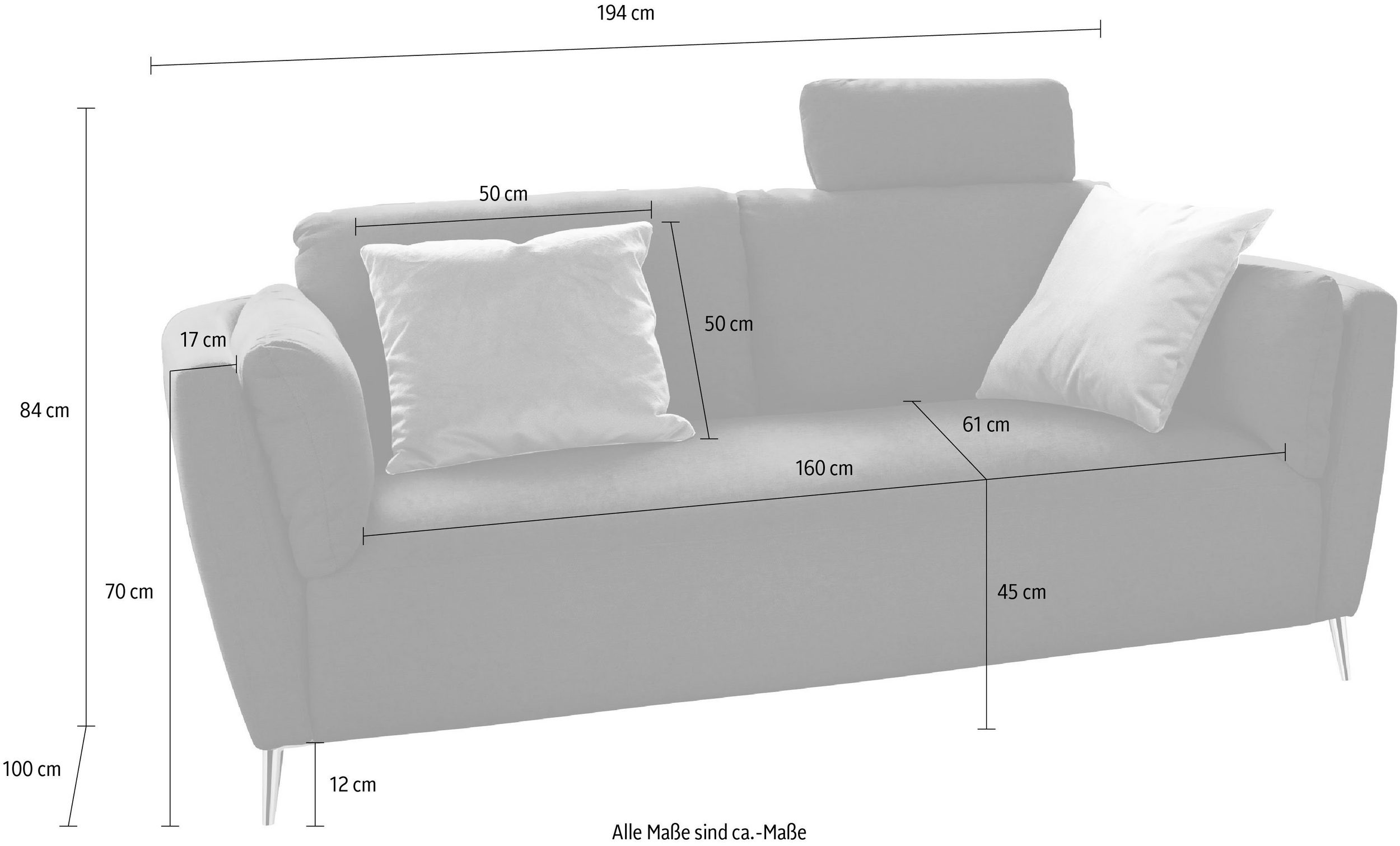 Sofa 3-Sitzer MAYOTTE von 3C CANDY - Maße