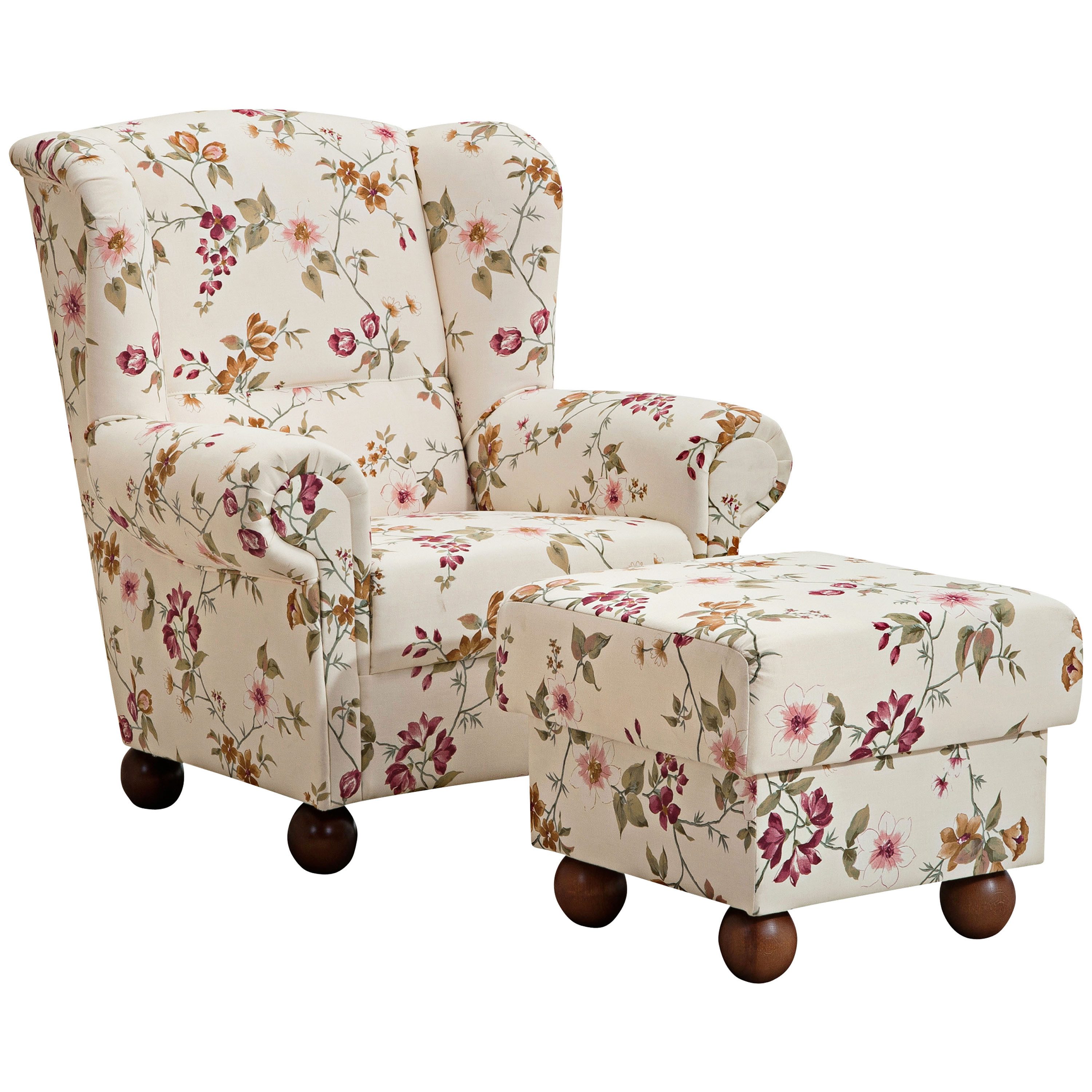 Max Winzer® Ohrensessel Monarch (mit Hocker), im Landhausstil geblümt