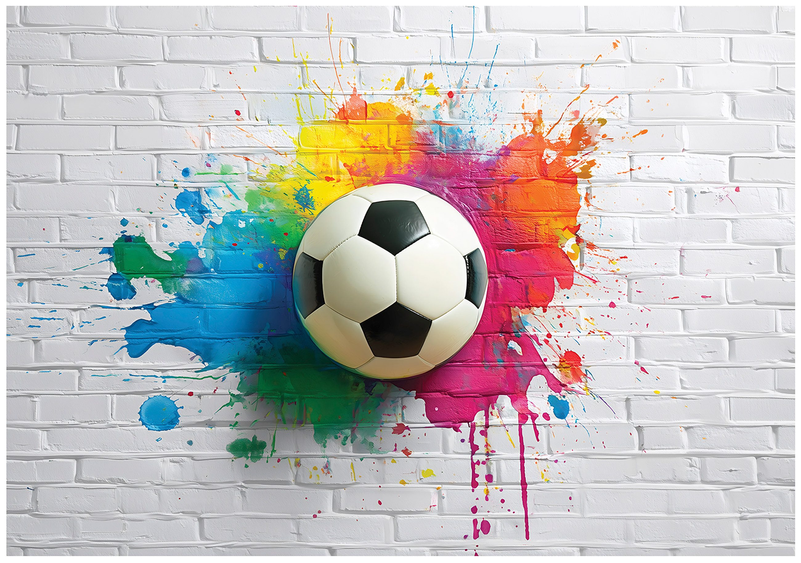 Wallarena Fototapete Kinderzimmer Mädchen Fußball Sport Kinder Vlies Tapete Wandtapete, Glatt Vlies Washable, Jungen, Sport, Fußball, Spiele, Ziegel, Gaming, (Packung, 2 St., Vlies Fototapete), Vliestapete bunt Weiß Kinderzimmer Tapete + Kleister Motivtapete
