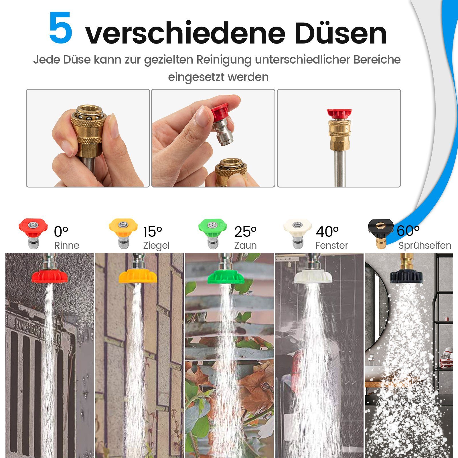 COSTWAY Hochdruckreiniger-Düse, mit 5 Sprühdüsen & 2 Adaptern, 550cm – Bild 4 von 5