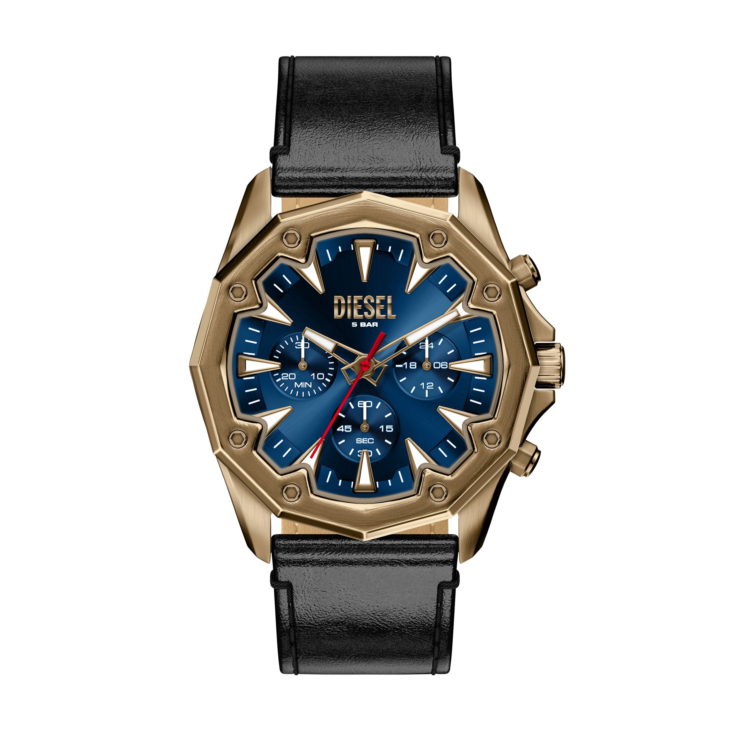 Diesel Chronograph Stinger DZ4733, Quarzuhr, Armbanduhr, Lederarmband, analog, 12/24-Std.-Anzeige
