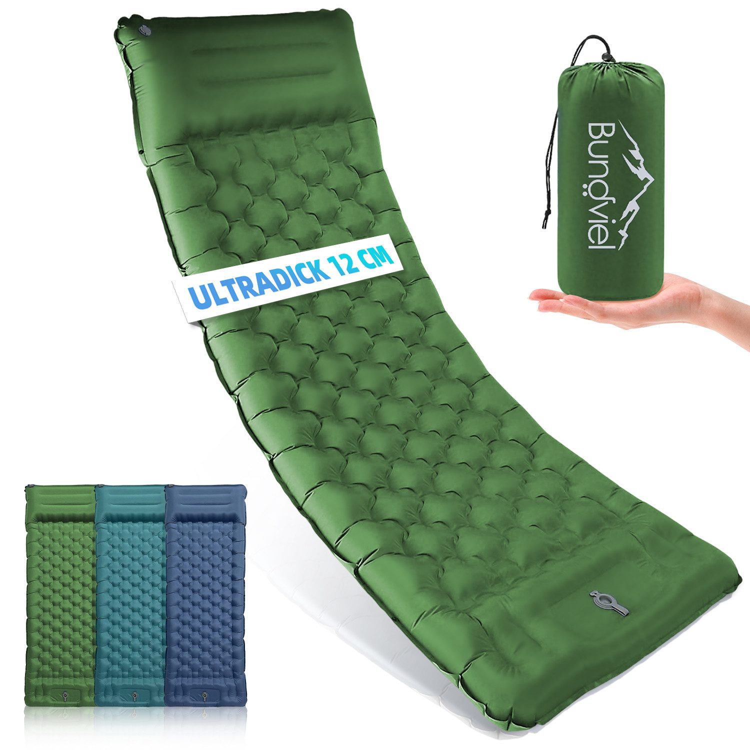 Bundviel Isomatte Outdoor Camping Isomatte Selbstaufblasend Ultraleicht Luftmatratze, erschleißfest/wasserabweisend/Reißfestigkeit