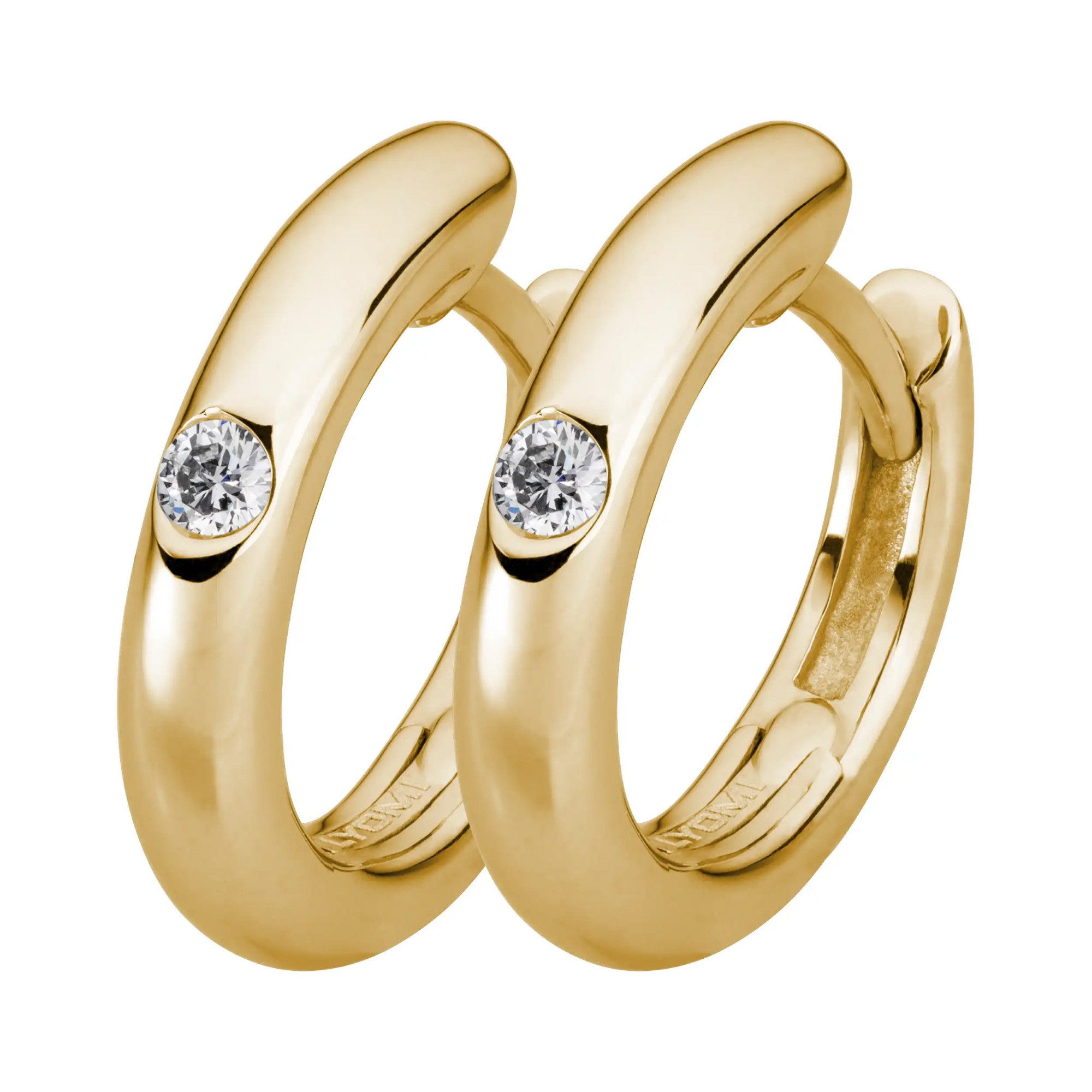 Paar Creolen 585/- Gelbgold 2 synth. Diam. 0,06ct.