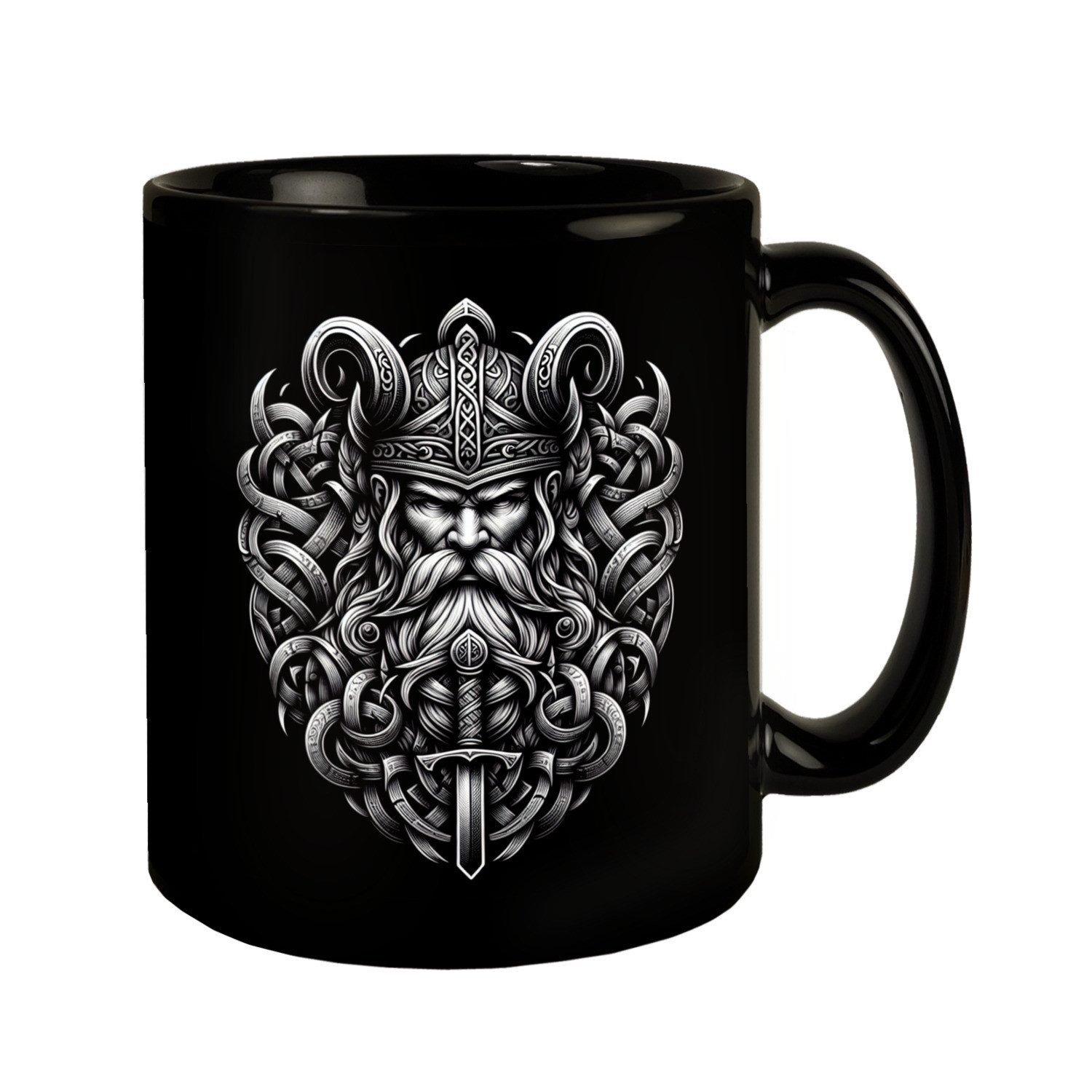 Tasse Odin Wikingergott Tasse schwarz in Schwarz
