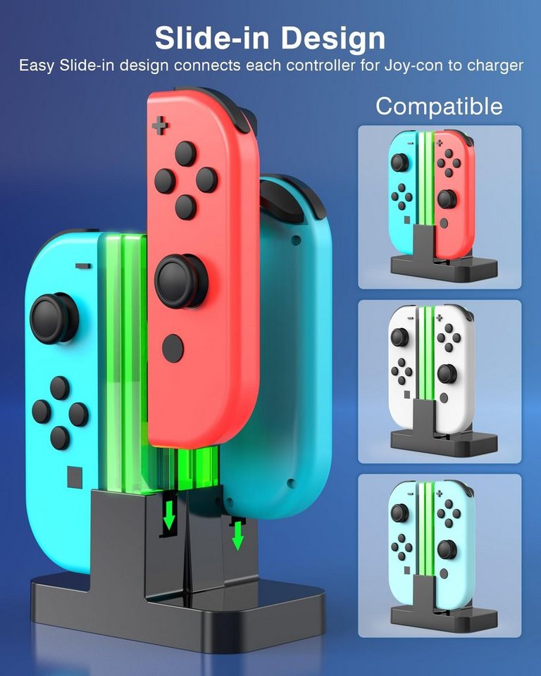 POCHUMIDUU Ladestation für Nintendo Switch [4 in 1 Joy-Con] Joy-Con  Controller USB-Ladegerät (für Joy Con & OLED Modell Controller, mit USB Typ  C Ladekabel)