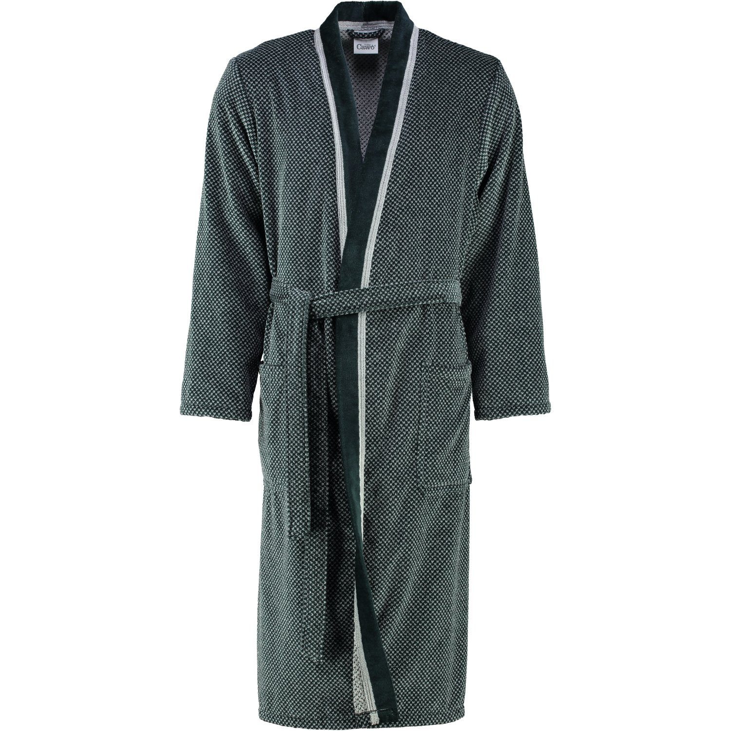 Cawö Herrenbademantel 4839, Langform, Baumwolle, Kimonoform, Gürtel, Kimono Form 79 silber schwarz