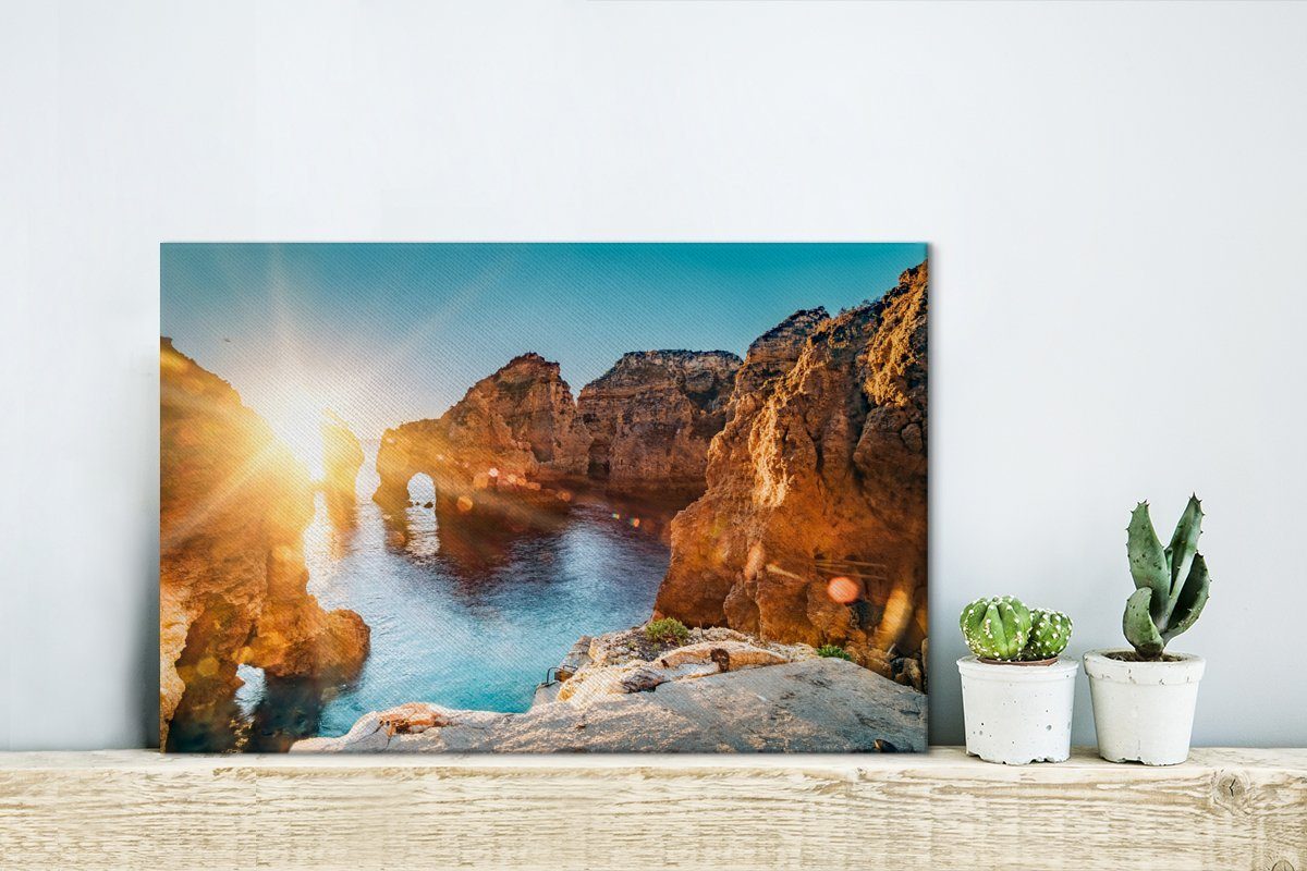OneMillionCanvasses® Leinwandbild Sonnenaufgang an 30x20 Portugal, Leinwandbilder, Wanddeko, der Wandbild in cm St), Aufhängefertig, Algarveküste (1