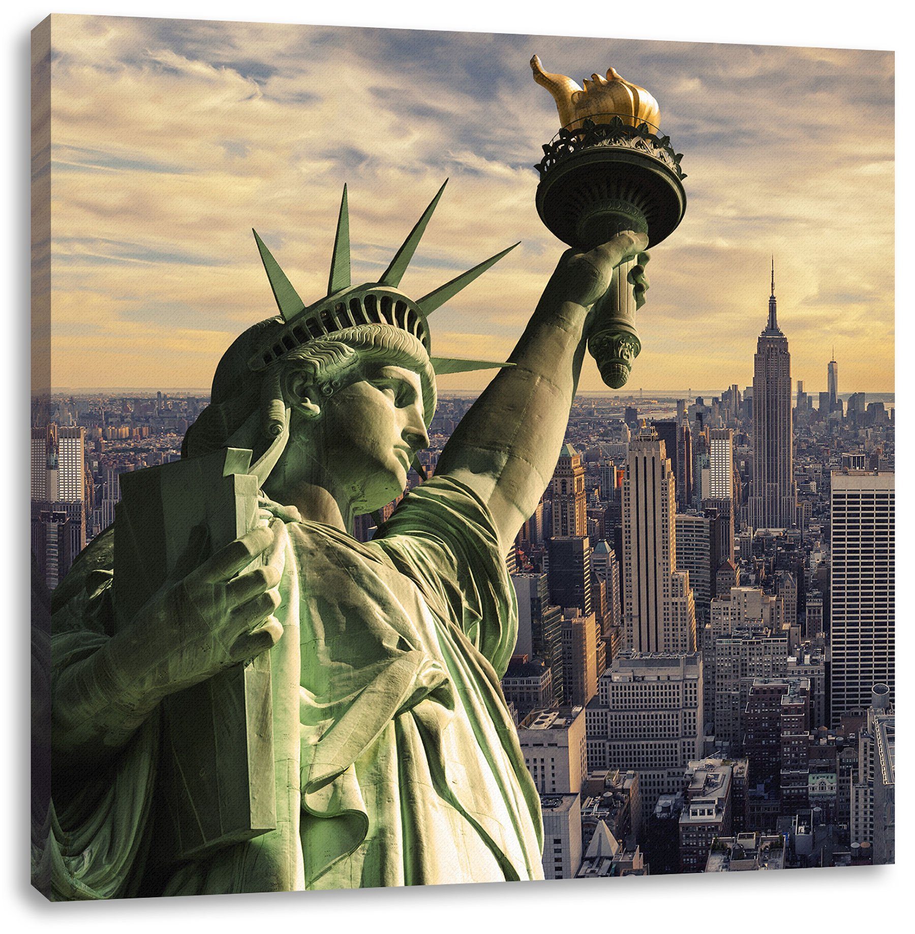 York, (1 in New inkl. St), bespannt, Freiheitsstatue Zackenaufhänger New Freiheitsstatue York fertig Leinwandbild in Leinwandbild Pixxprint