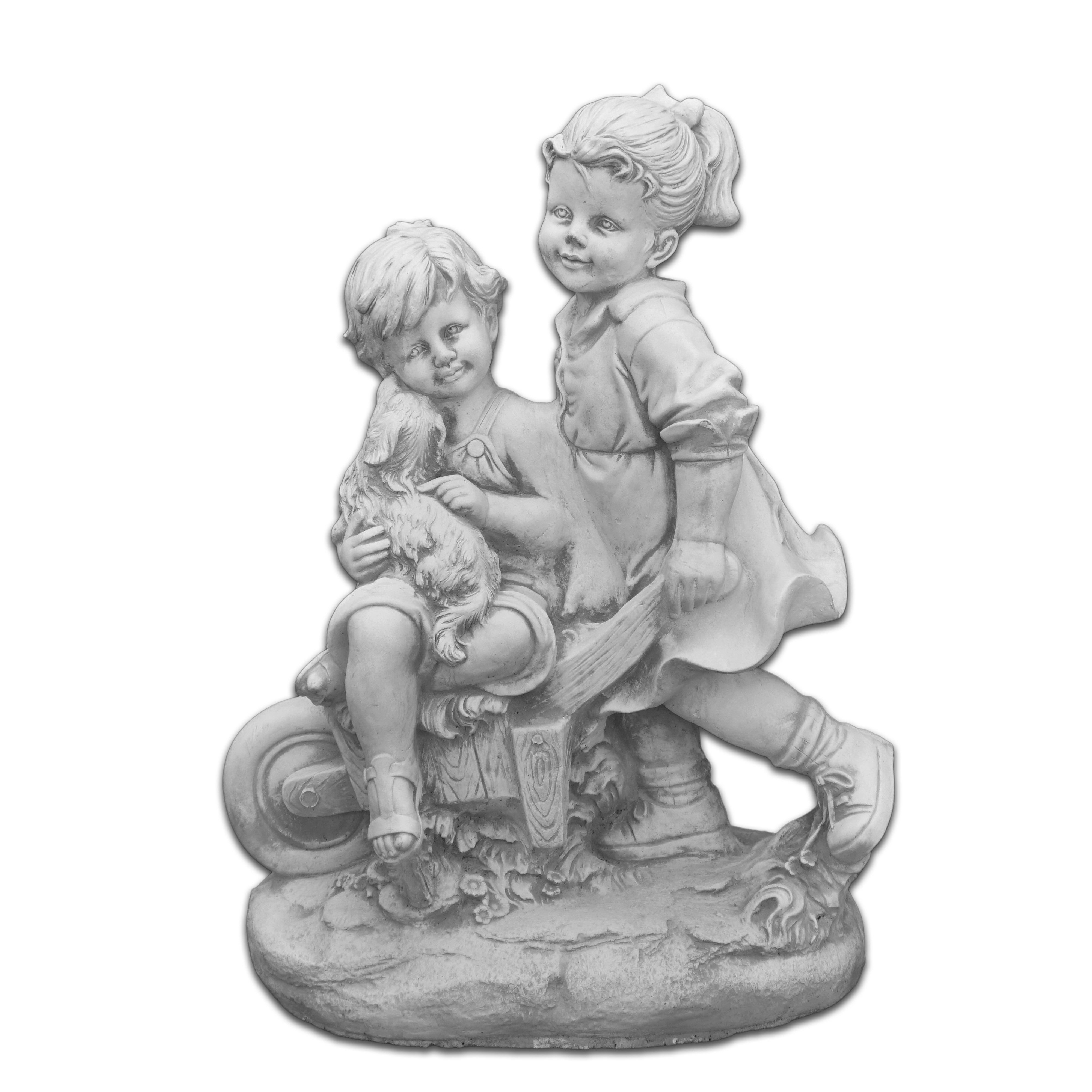 gartendekoparadies.de Gartenfigur Junge und Mädchen mit Schubkarre, Steinfigur H. 82 cm, 94 kg, Frostsicher