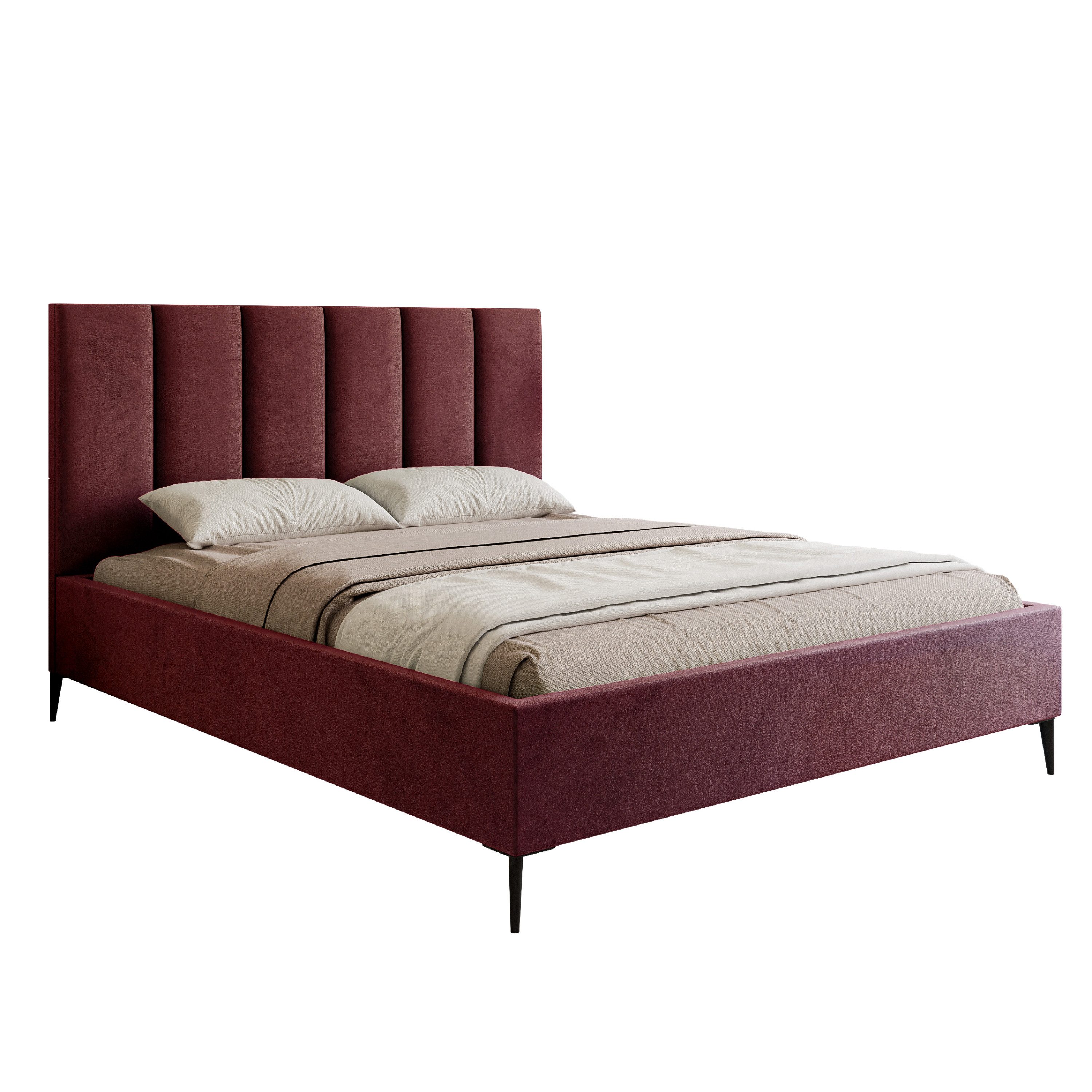 Goldstoff Polsterbett Modernes Bett "GERMAIN" mit hohem Kopfteil und integriertem Bettkasten (120–200x200 cm, Kopfteilhöhe: 90/110 cm, Seitenhöhe: 25/40 cm), Elegantes Bett mit Stauraum und wählbarer Kopfteilhöhe