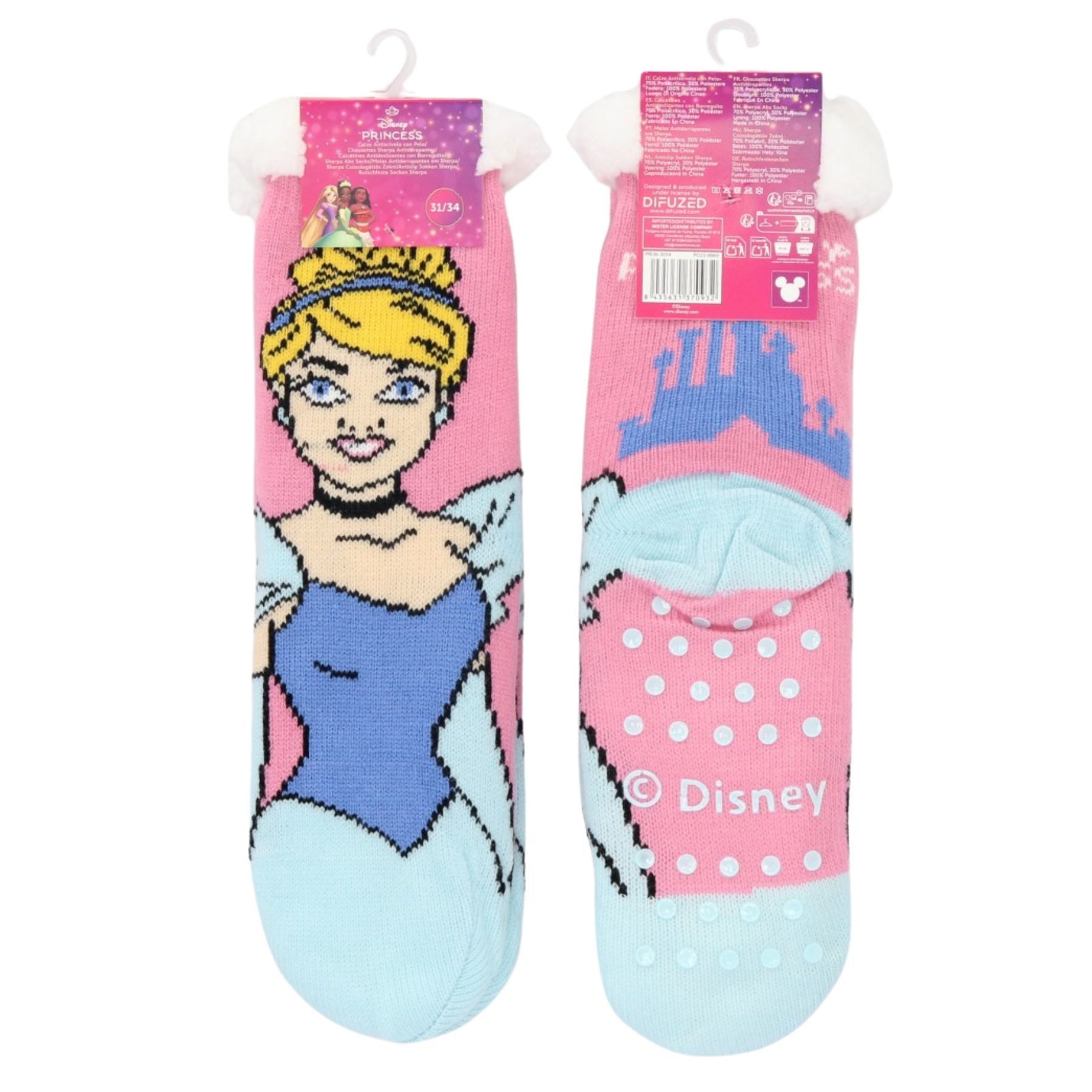 Disney Frozen Socken Disney Princess Sherpa Kinder Socken mit ABS Sohle warm und weich (Einzelartikel, 1 Paar) Princess Sherpa Design mit ABS