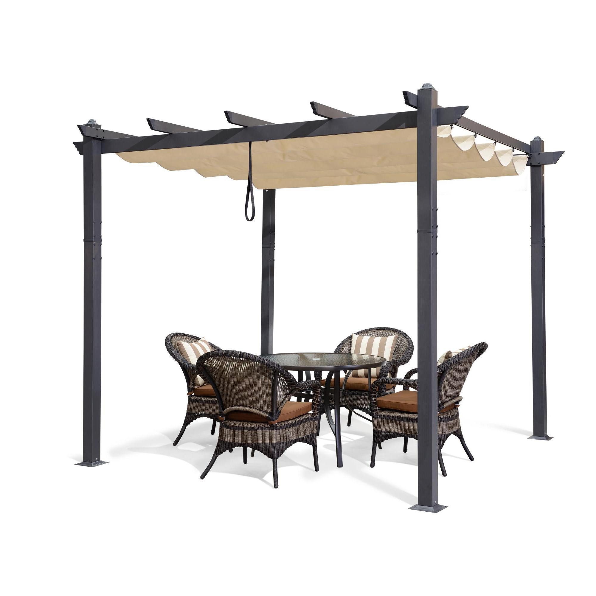 PURPLE LEAF Pergola Aluminium Pavillon mit Schiebedach, Wasserdichte Pergola mit verstellbarem Schatten und UV-Schutz