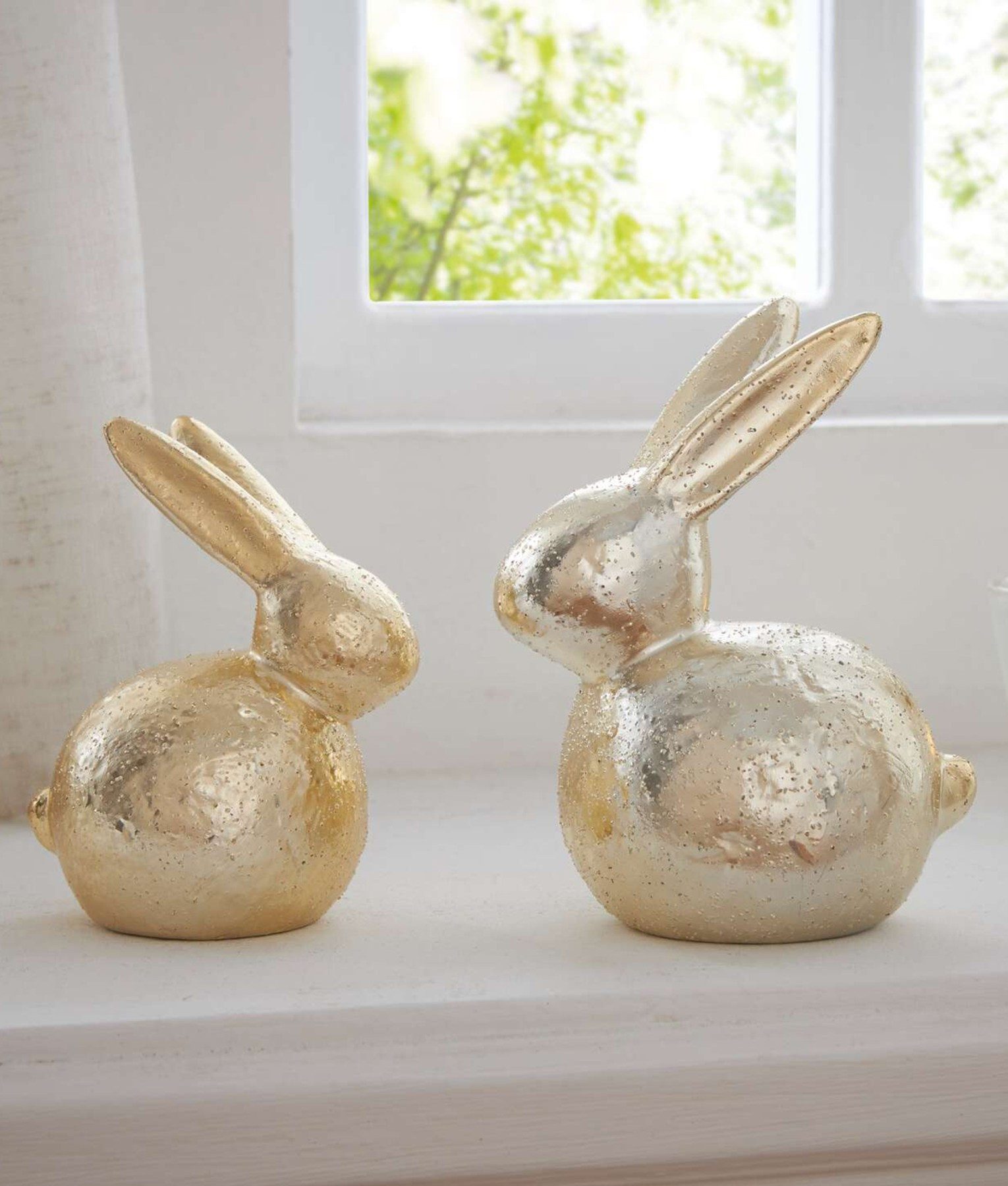 Dekoleidenschaft Osterhase "Gold-Hase" Dekofigur aus Porzellan gold, Osterdeko, Osterfigur (2 St., im Set), 12 + 15 cm hoch, Porzellanfigur