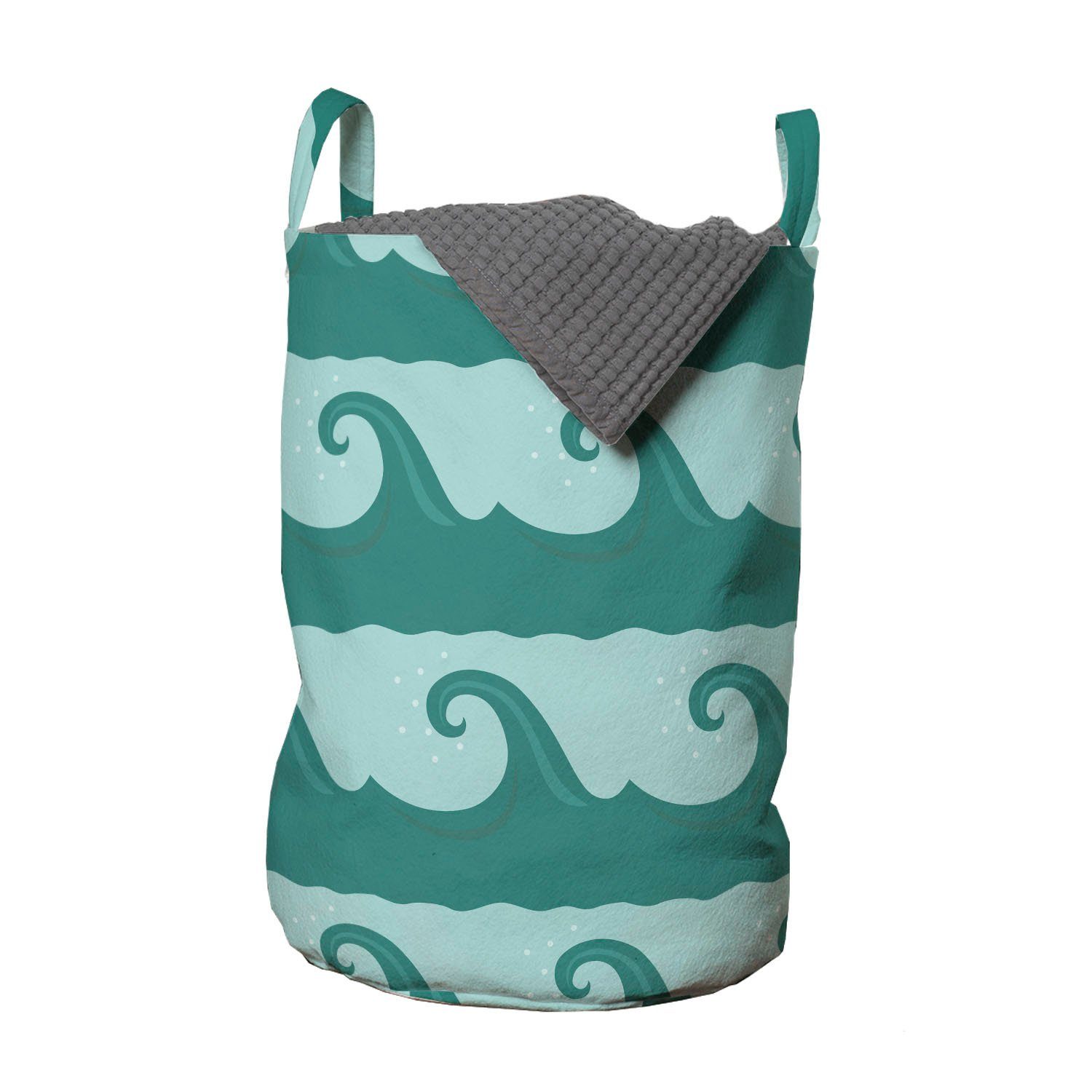 Abakuhaus Wäschesäckchen Wäschekorb mit Griffen Kordelzugverschluss für Waschsalons, Nautisch Wirbelnde Ocean Waves Fluss