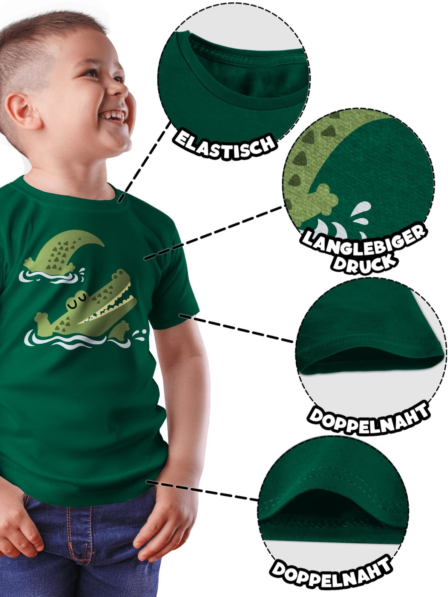 Shirtracer T-Shirt Glückliches Krokodil Tiermotiv Print 1 Tannengrün Animal