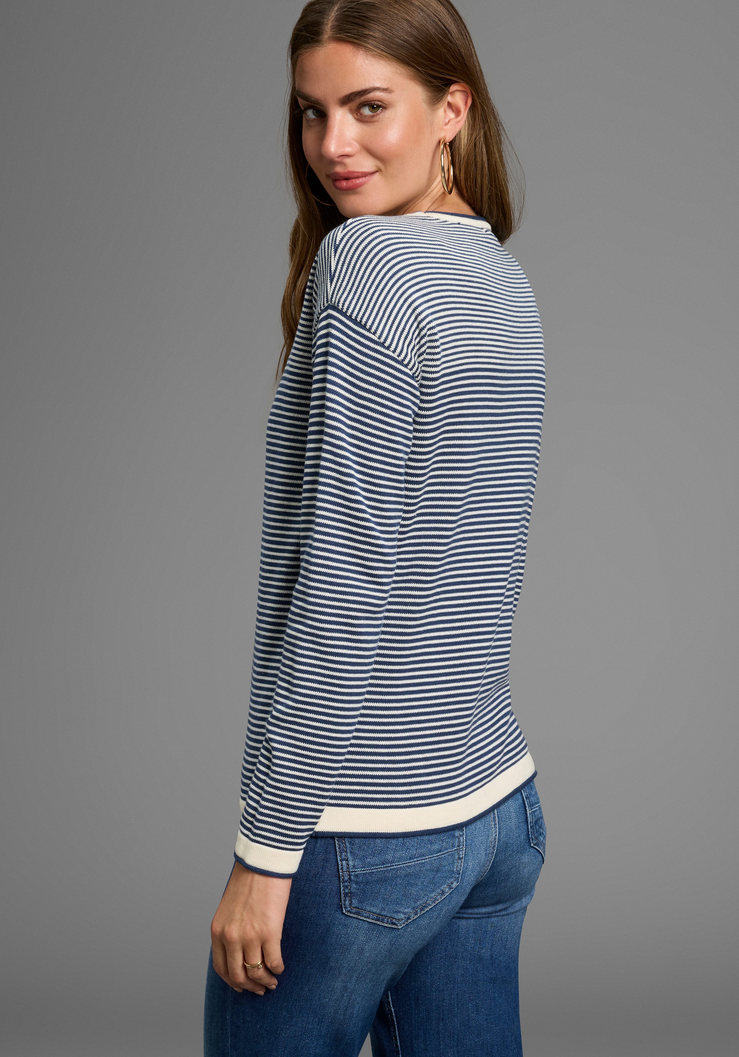 Laura Scott Rundhalspullover Feinstrickpullover aus Strukturstrick mit Stre günstig online kaufen