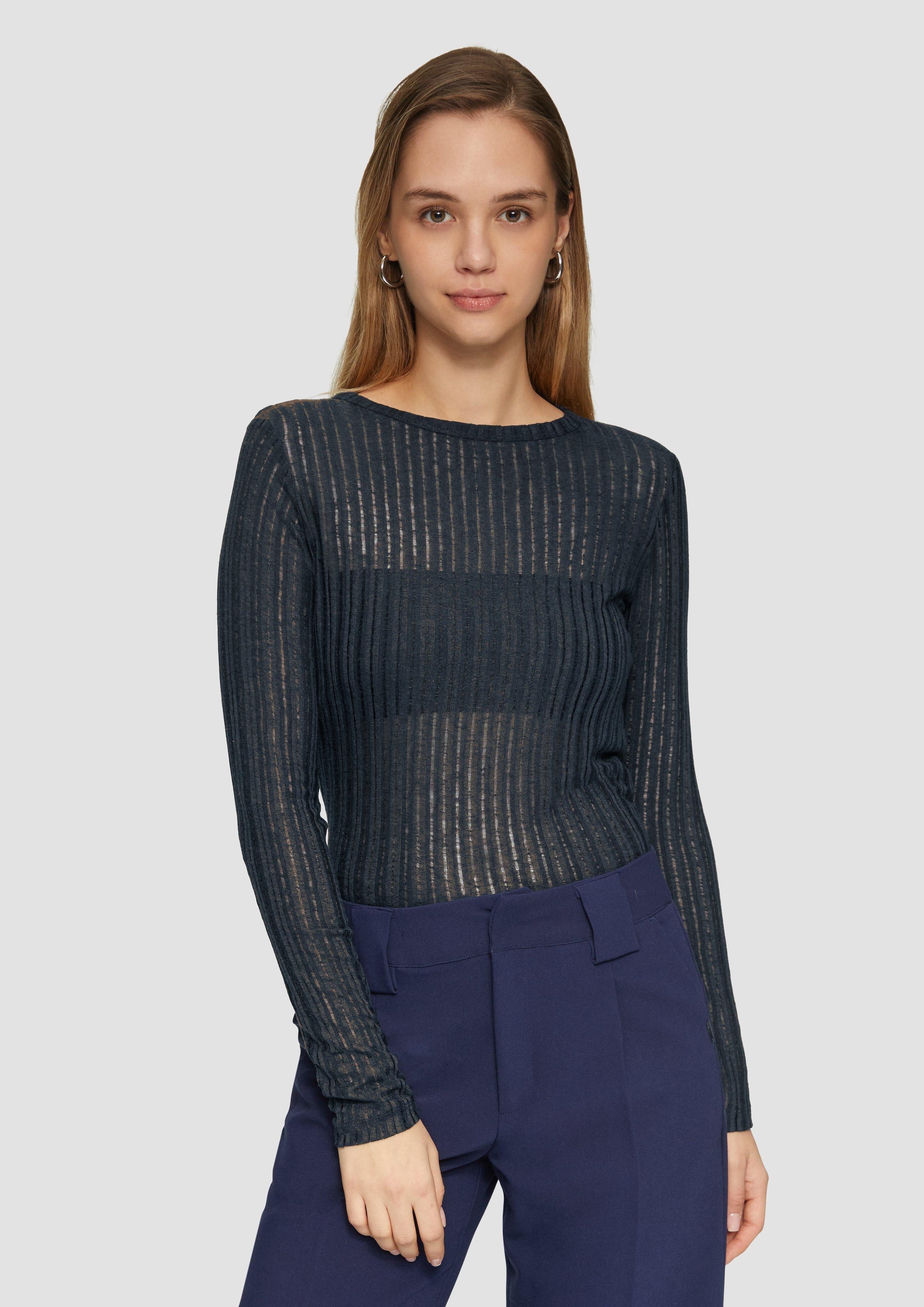 QS Langarmshirt Leicht transparentes Longsleeve mit Strukturmuster