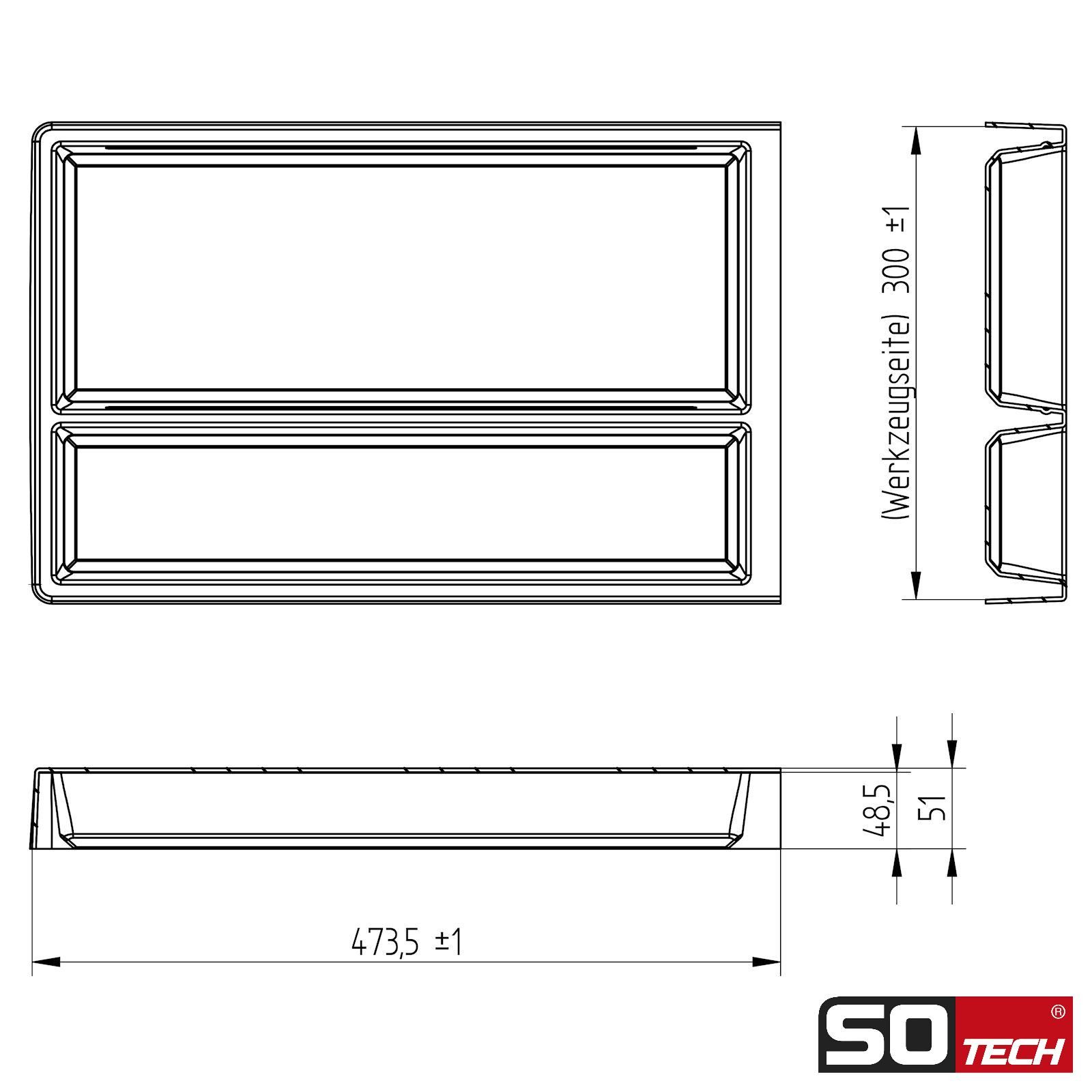 SO-TECH® Schubladeneinsatz SEPARADO Individual (300 x 474 x 51 mm) ab 40cm Schrankbreit (1 St), Mehrzweckeinsatz silbergrau genarbt für große Küchenutensilien – Bild 4 von 5