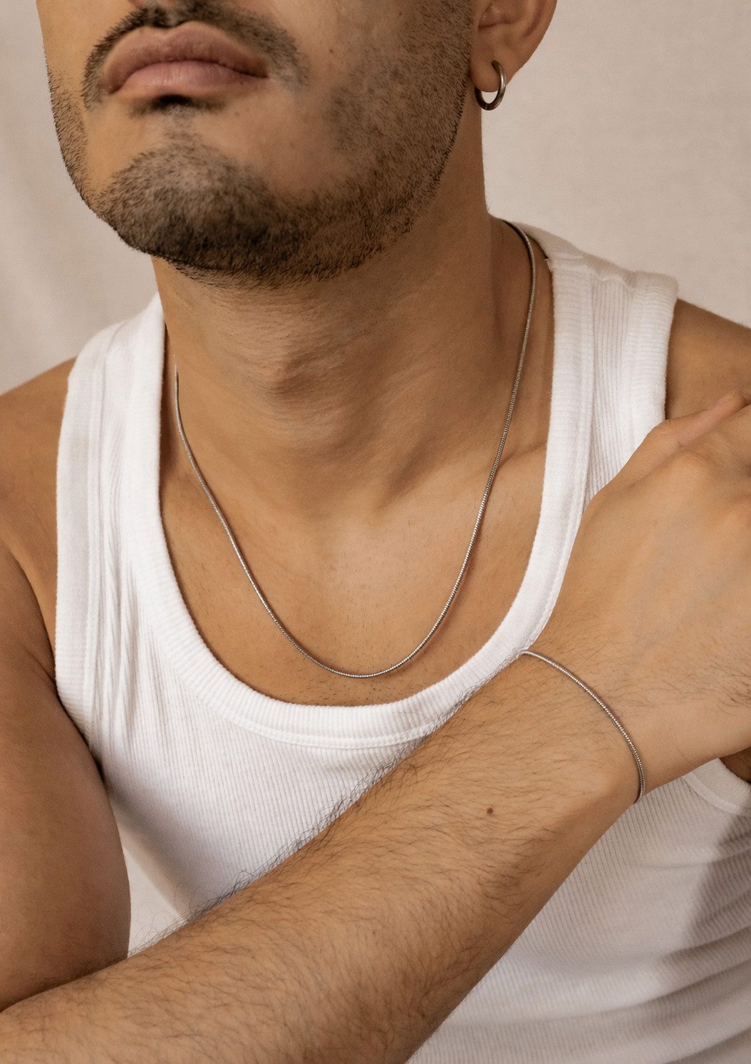 Hey Happiness Ketten und Armband Set Rundes Schlangen-Design, Modernes Snake Chain Herren Schmuckset, Edelstahl wasserfest