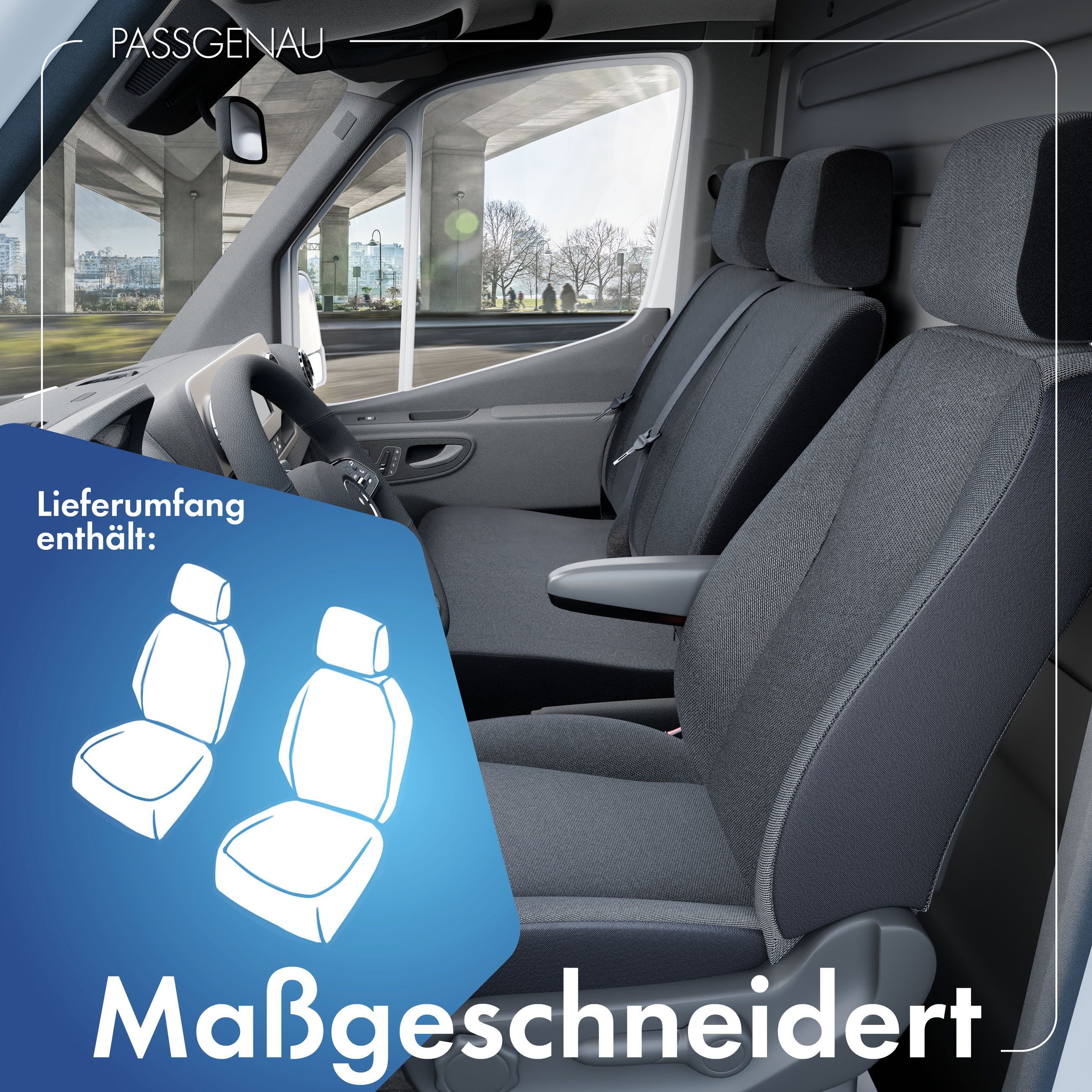 WALSER Autositzbezug Transporter Mercedes Citan, 2 Einzelsitzbezüge, 2 Kopfstützenbezüge, 6-tlg.