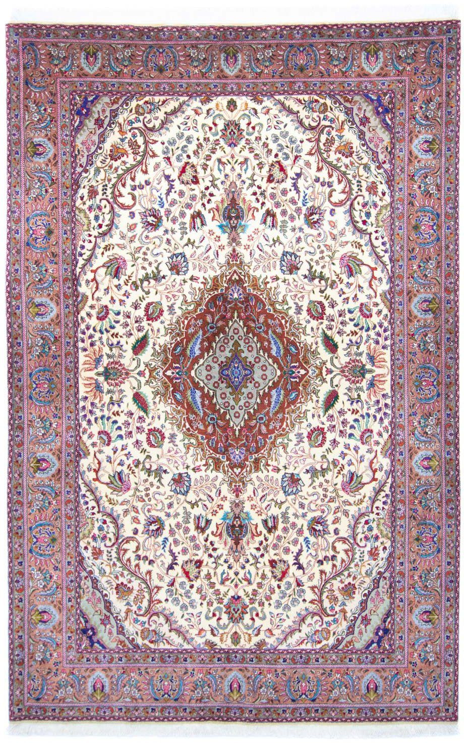 Wollteppich Täbriz 40 Raj Medaillon Beige chiaro 312 x 206 cm, morgenland, rechteckig, Höhe: 10 mm, Unikat mit Zertifikat