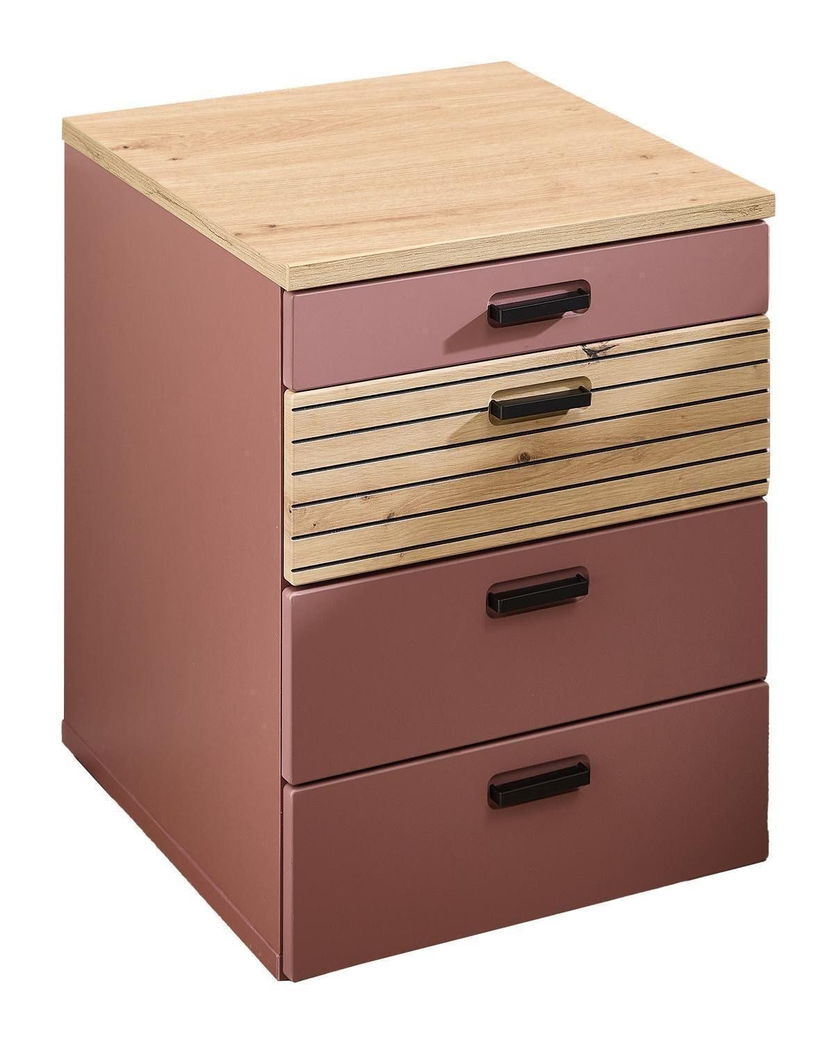 Innostyle Nachtkommode GLENN, Artisan Eiche Dekor, Rostbraun, 3 Schubladen, mit Rollen, B 45 x H 66 x T 55 cm