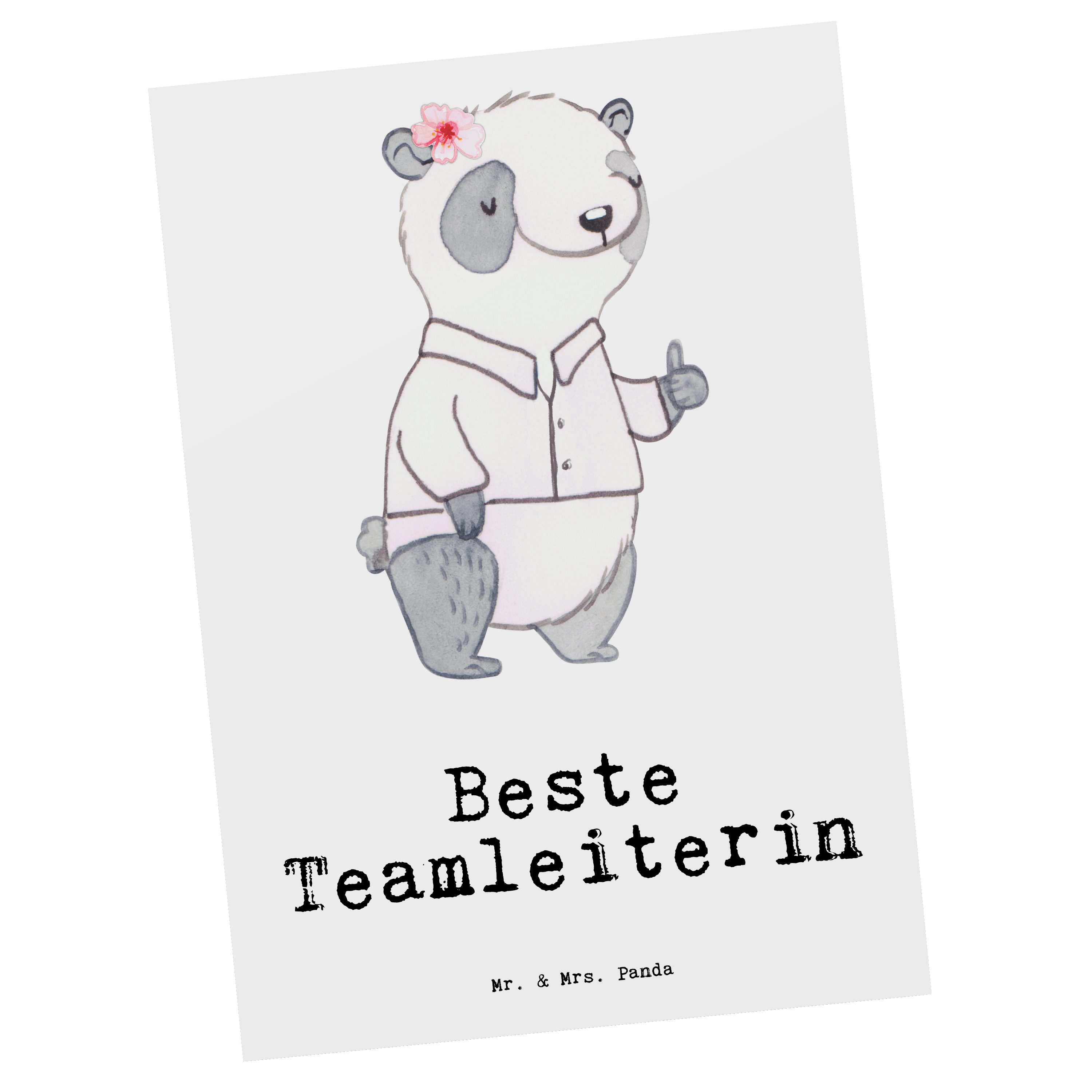 Mr. & Mrs. Panda Postkarte Panda Beste Teamleiterin - Weiß - Geschenk, Kollegin, Abschiedsgeschenk, Bedanken, Einladung, Geburtstag, Geburtstagsgeschenk, Geschenkkarte