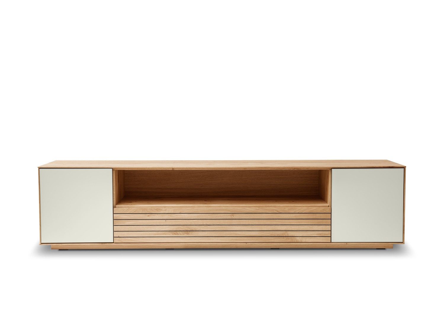 Natur24 Lowboard Riva TV-Board 198 x 45 x 45 cm Eiche Massiv Natur Geölt Weiß