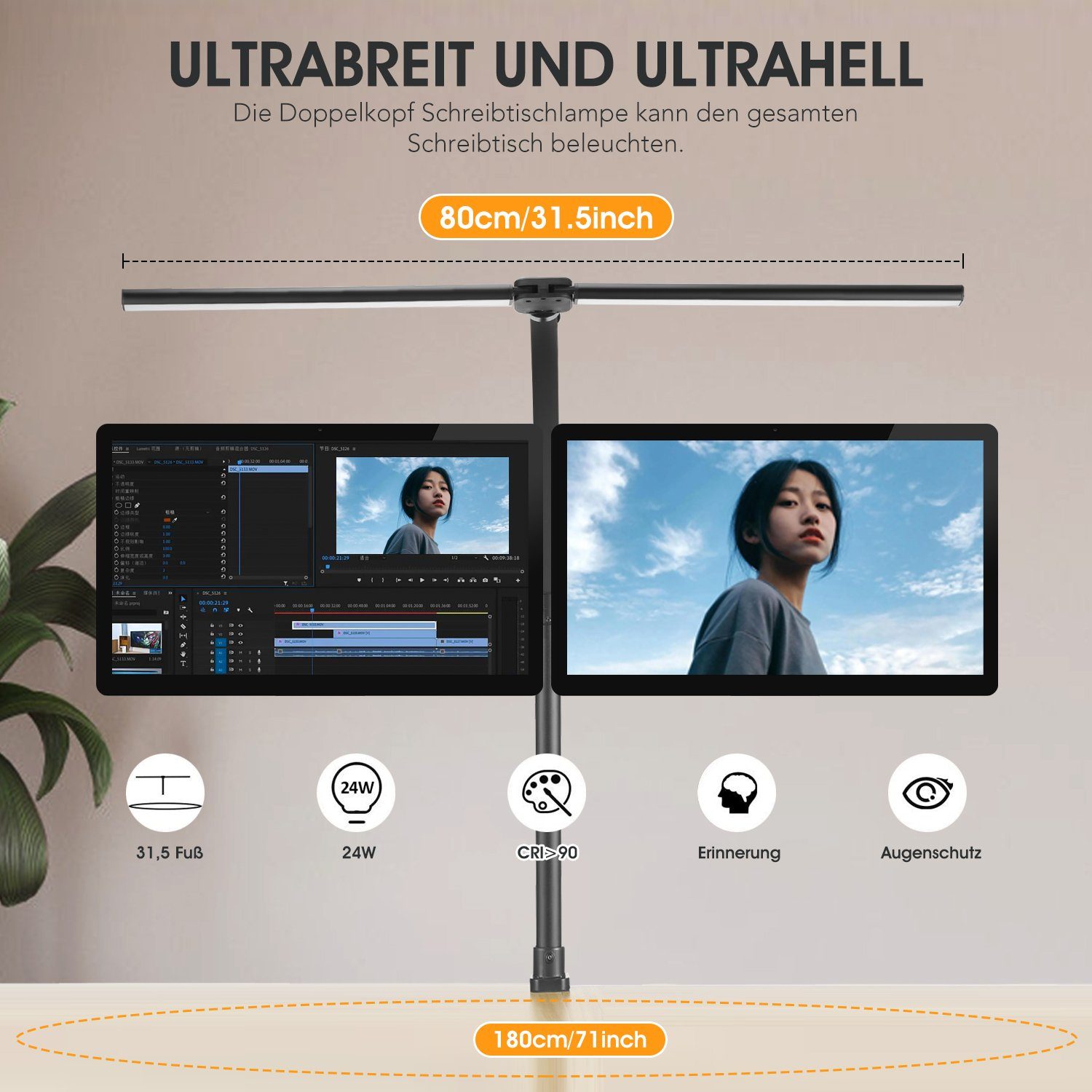 oyajia Schreibtischlampe 24W 80cm Schreibtischlampe, 5 günstig online kaufen
