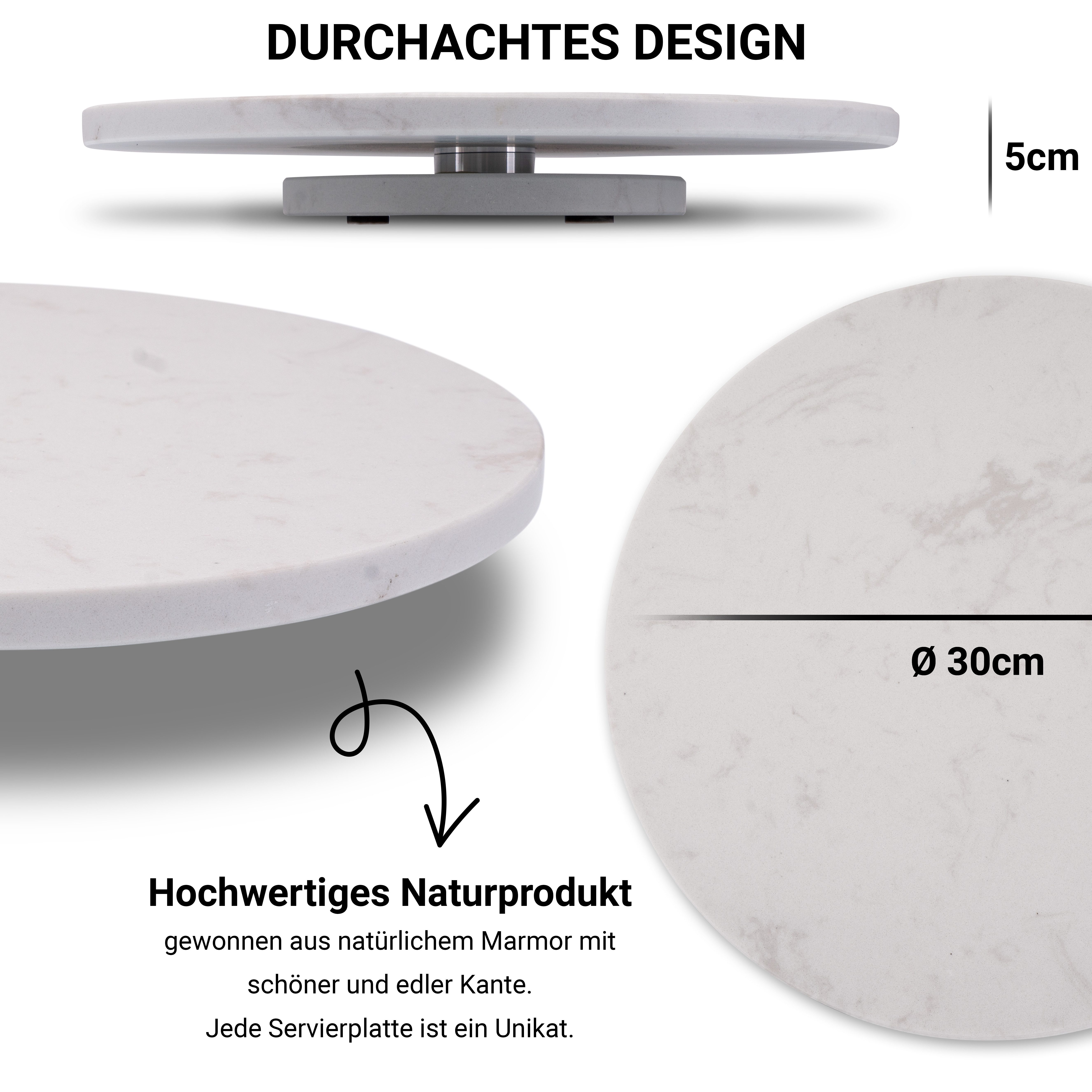 Fino Casa Tortenplatte Fino Casa drehbare Marmorplatte rund Kuchenplatte Wurstplatte, Marmor, (1x drehbare Marmorplatte rund Ø 30 cm), Etagere Lazy Susan Sushi- – Bild 4 von 5