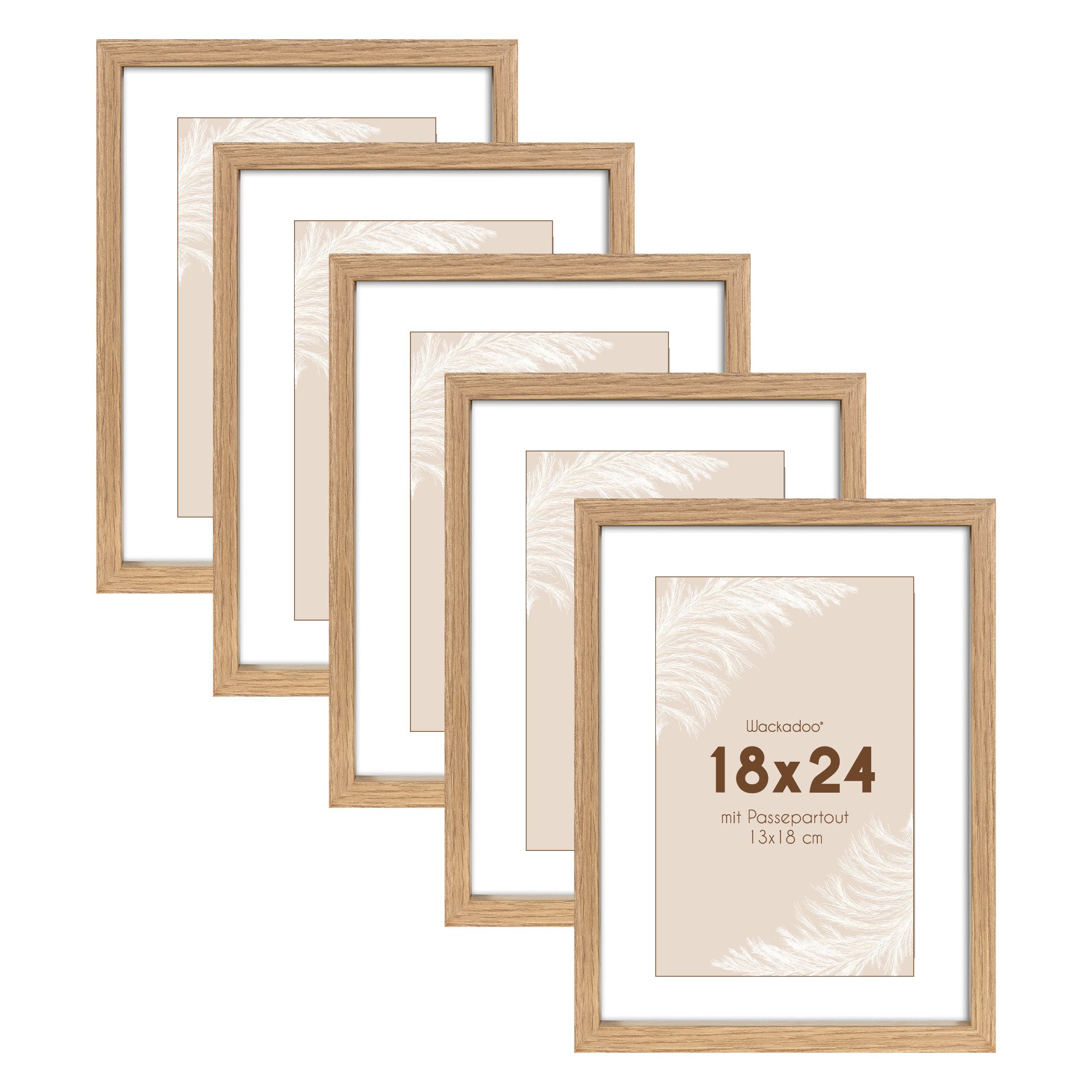 Wackadoo Living Bilderrahmen Serie Nordic MDF Holz mit Glasscheibe und Passepartout, (5 St), FSC Holz