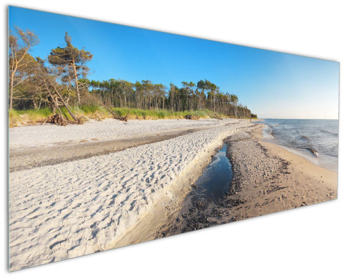 Wallario Küchenrückwand Einsamer Strand am Meer - Blauer Himmel, (1-tlg)