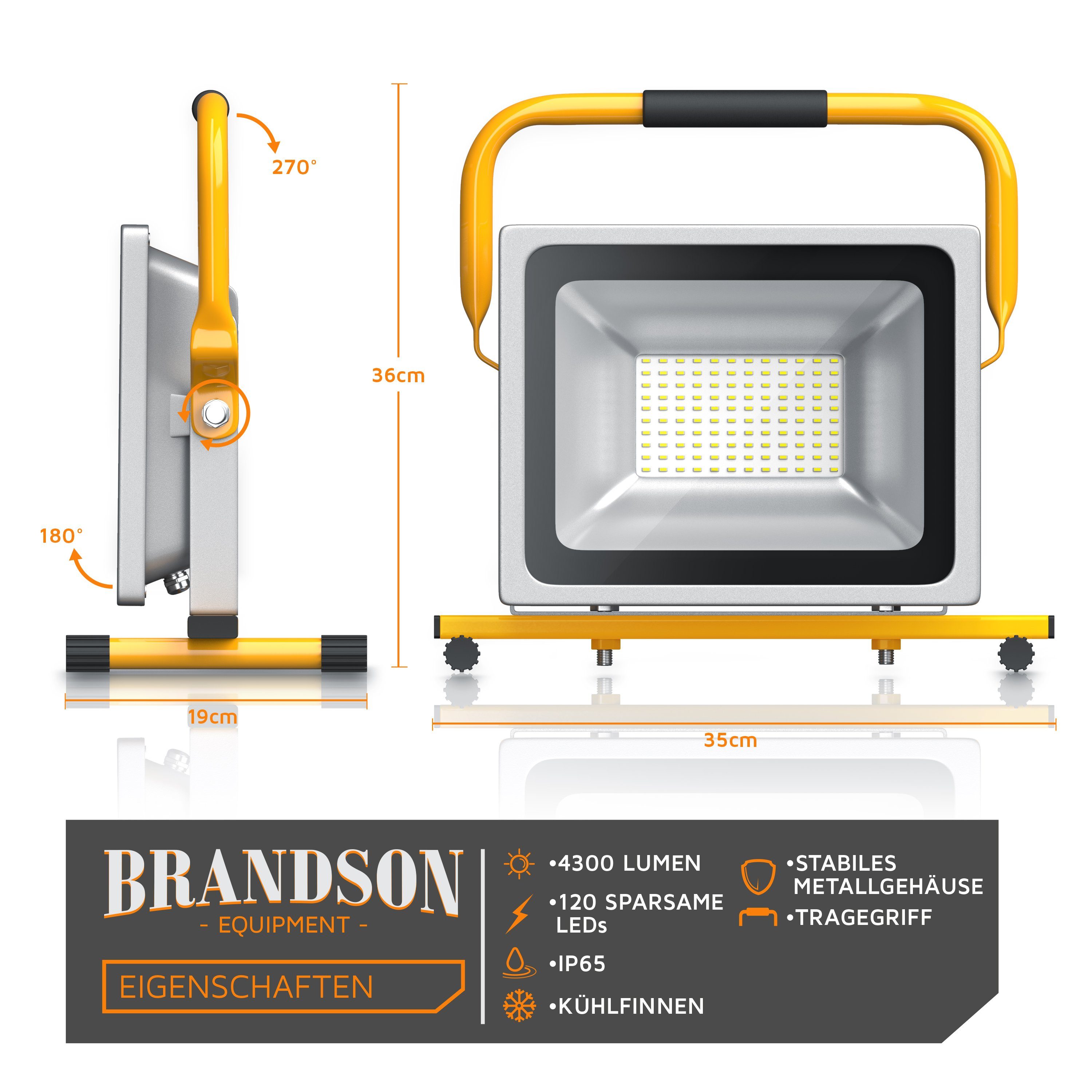 Outdoor-Baustrahler Baustrahler, Brandson LED / IP65-Schutzart 50W Wärmeentwicklung Geringe
