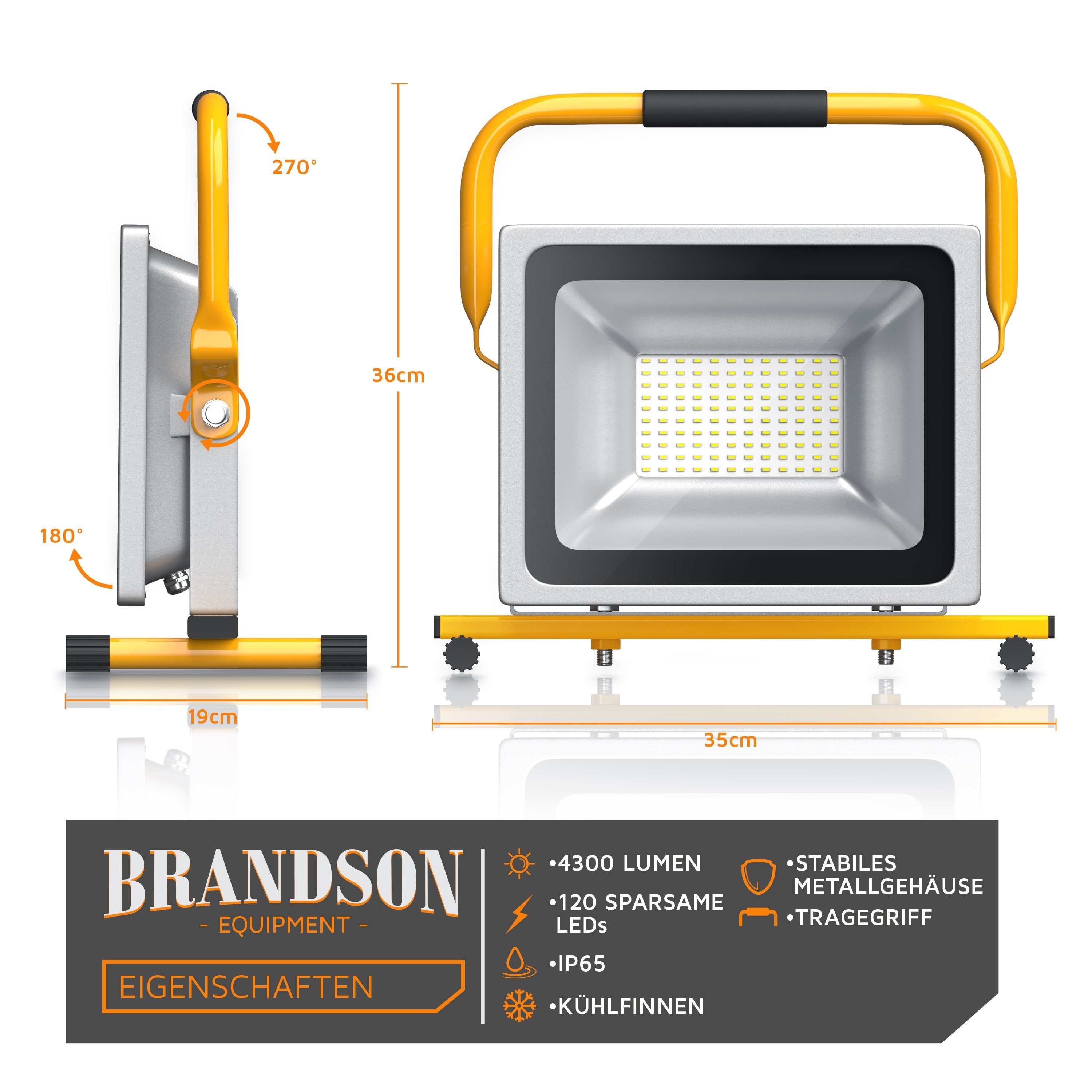 Brandson construction light, 50W LED outdoor construction light IP65 protection rating / Low heat generation
