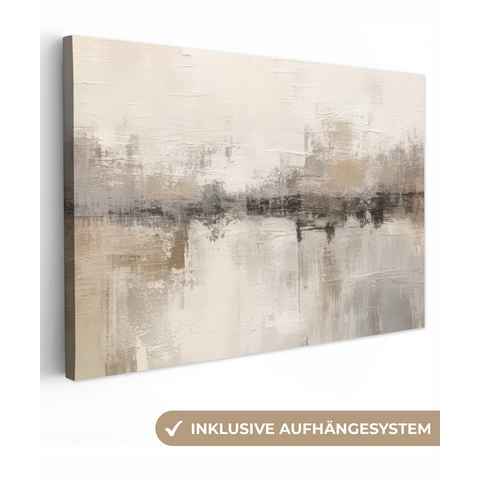 OneMillionCanvasses® Leinwandbild Moderne Kunst - Abstrakt - Beige, Beige (1 St), Leinwand Bilder Klein, Wand Dekoration 30x20 cm