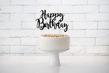 partydeco Tortenstecker, Cake Topper Happy Birthday 22.5cm, schwarz