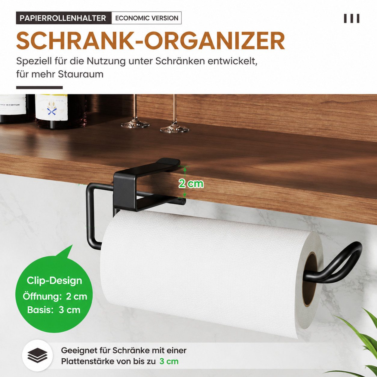 Diwzbyn Toilettenpapierhalter Küchenrollenhalter 2er Set, Edelstahl, Zum Einhängen, Ohne Bohren, passend für Schrankböden in Küche & Bad – Bild 3 von 5